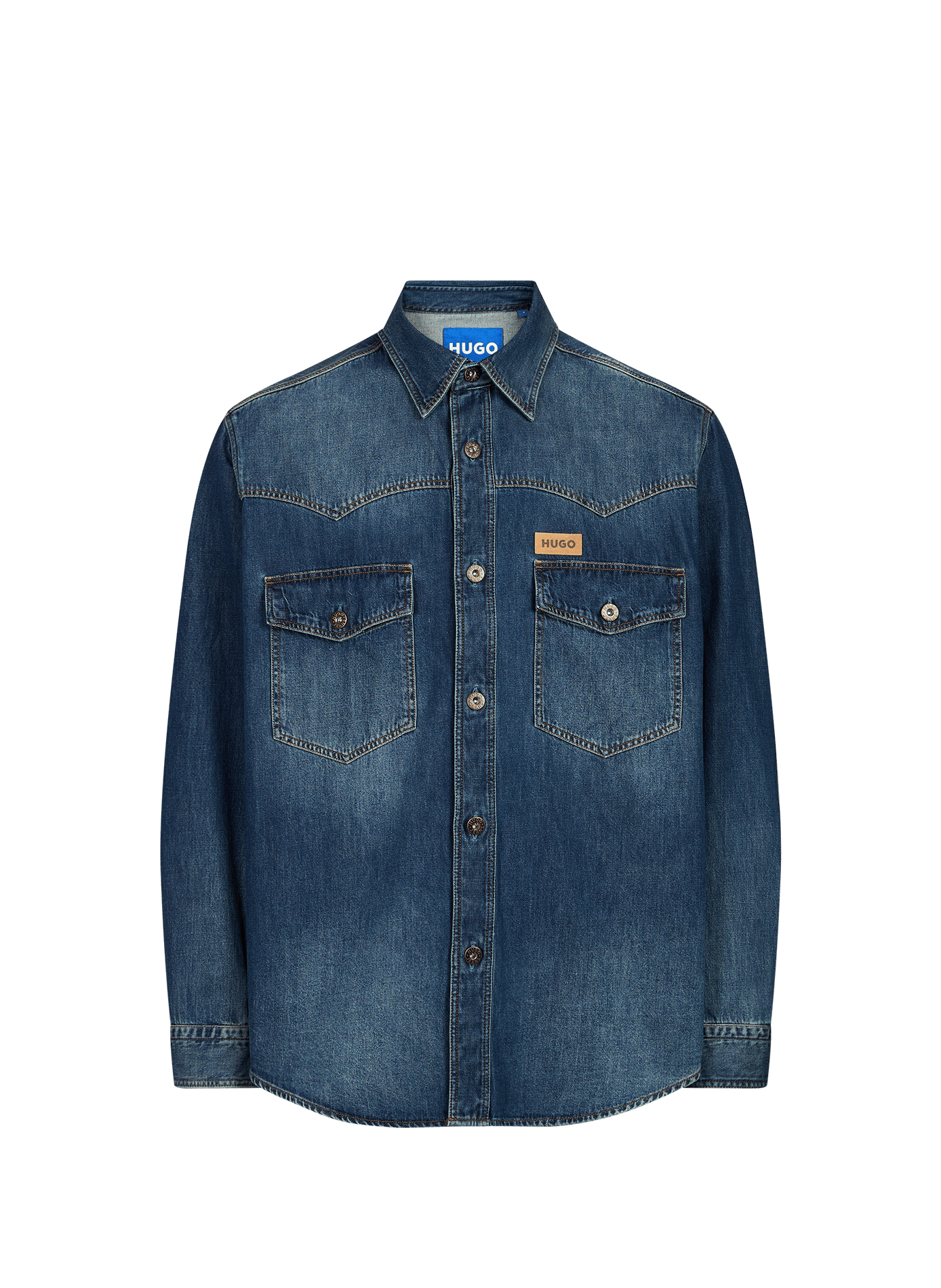 Camisa oversize con logo bordado en algodón HUGO BLUE Azul