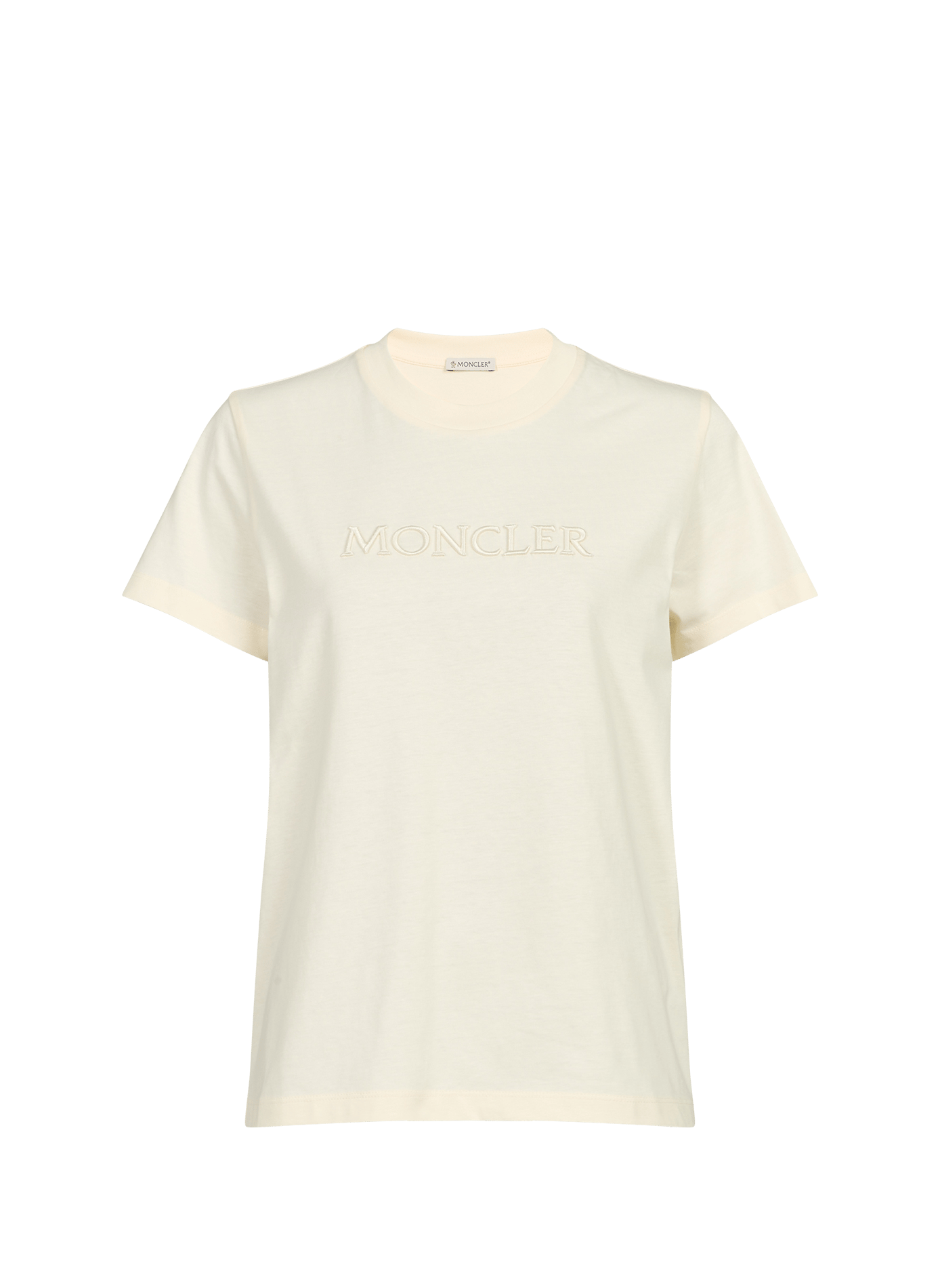 Einfarbiges T-Shirt mit gesticktem Logo aus Baumwolle. MONCLER Weiss