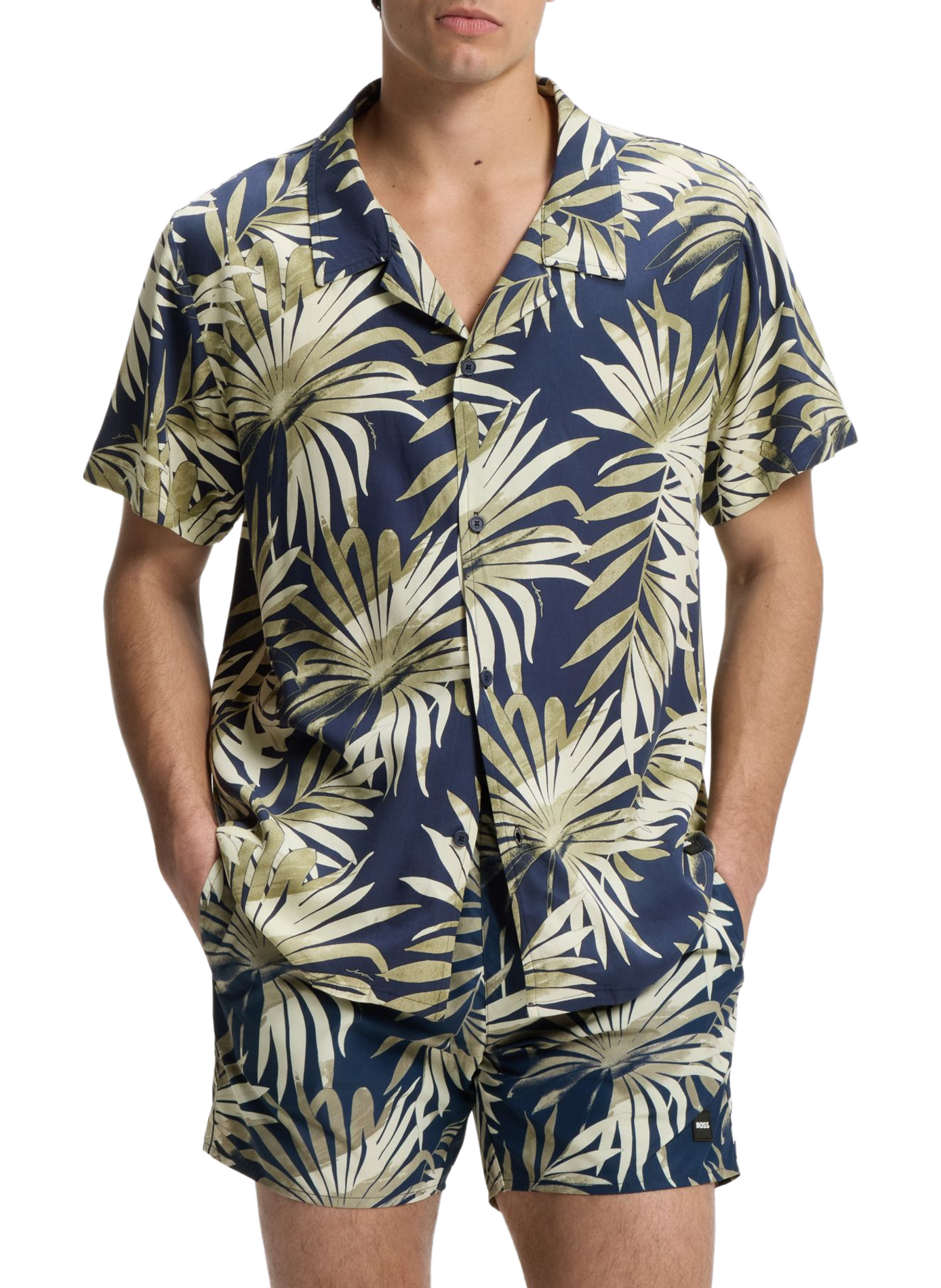 Chemise à col cubain manches courtes à motif floral HUGO BOSS Multicolore