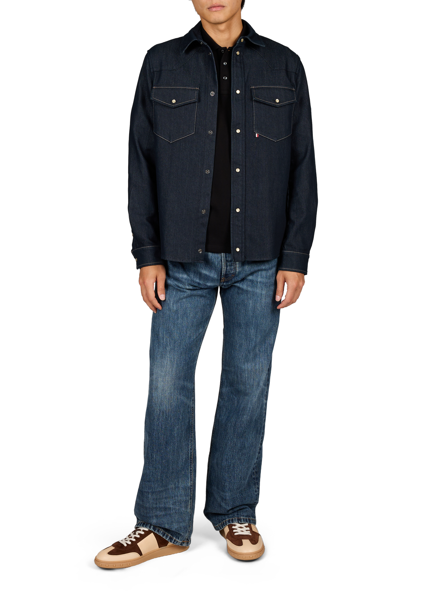 Chemise à col classique en denim de coton mélangé MONCLER Bleu