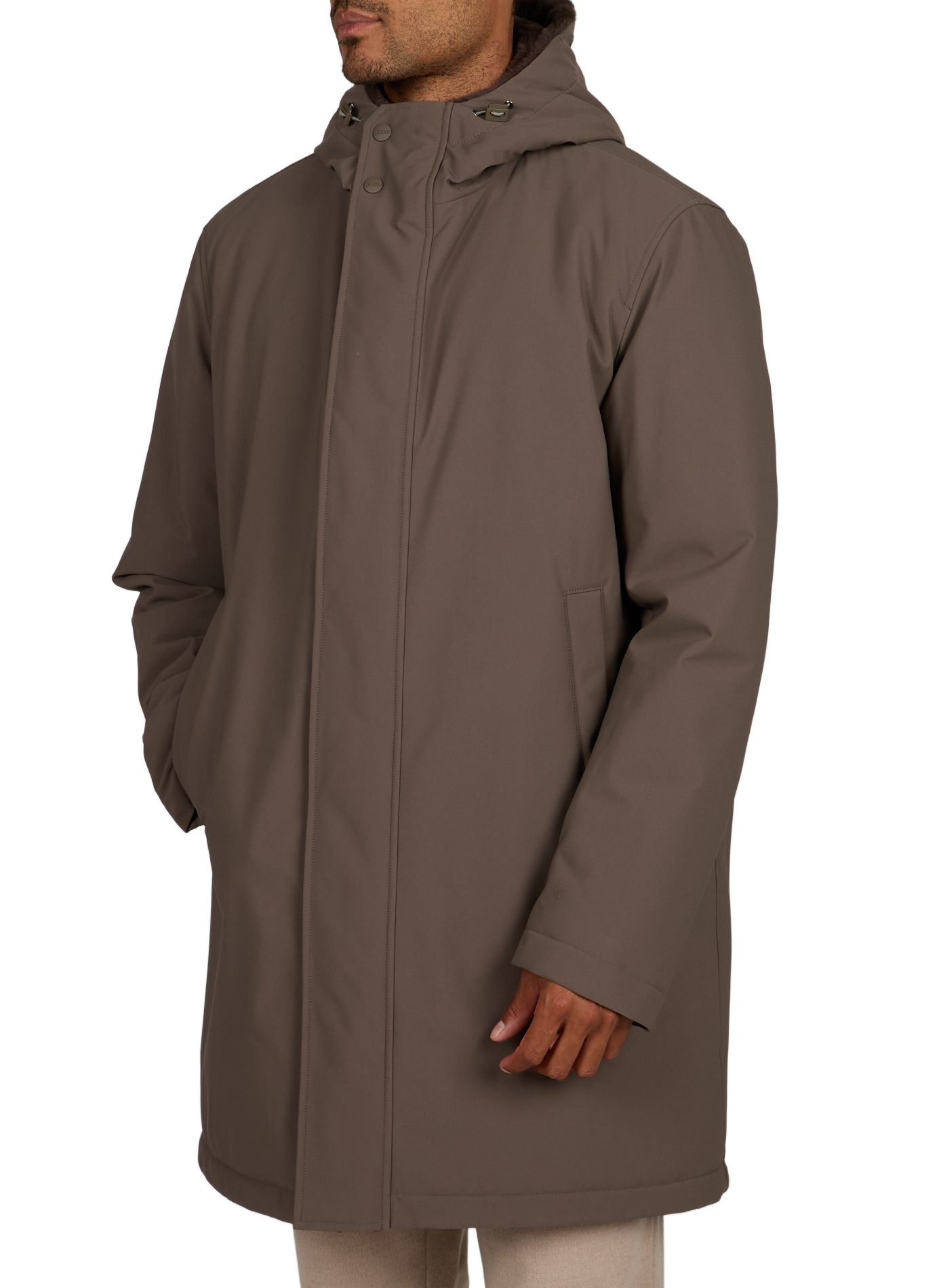 Manteau droit à capuche HERNO Marron