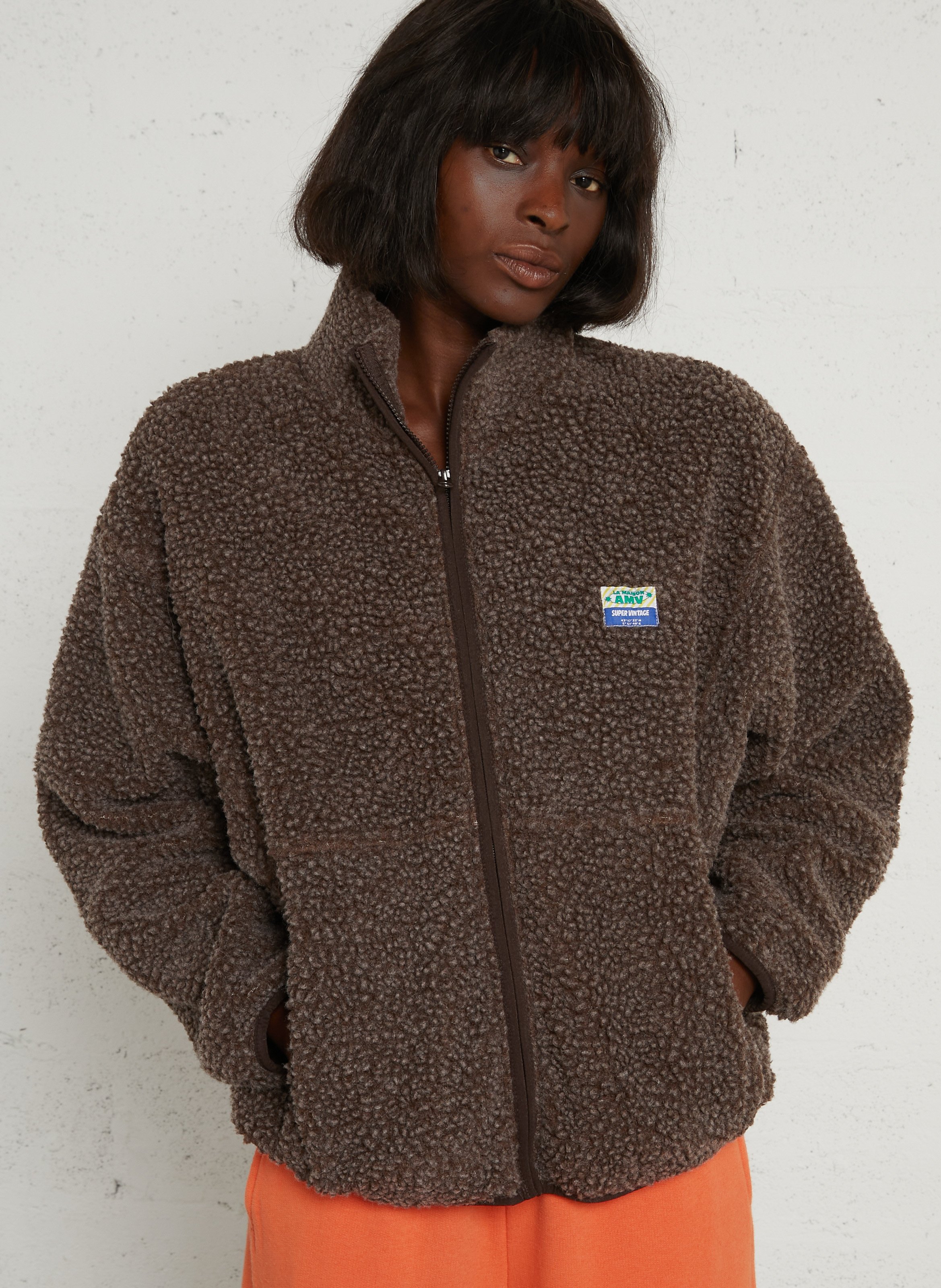 Veste ample zippée à col montant polaire hoktown AMERICAN VINTAGE Marron