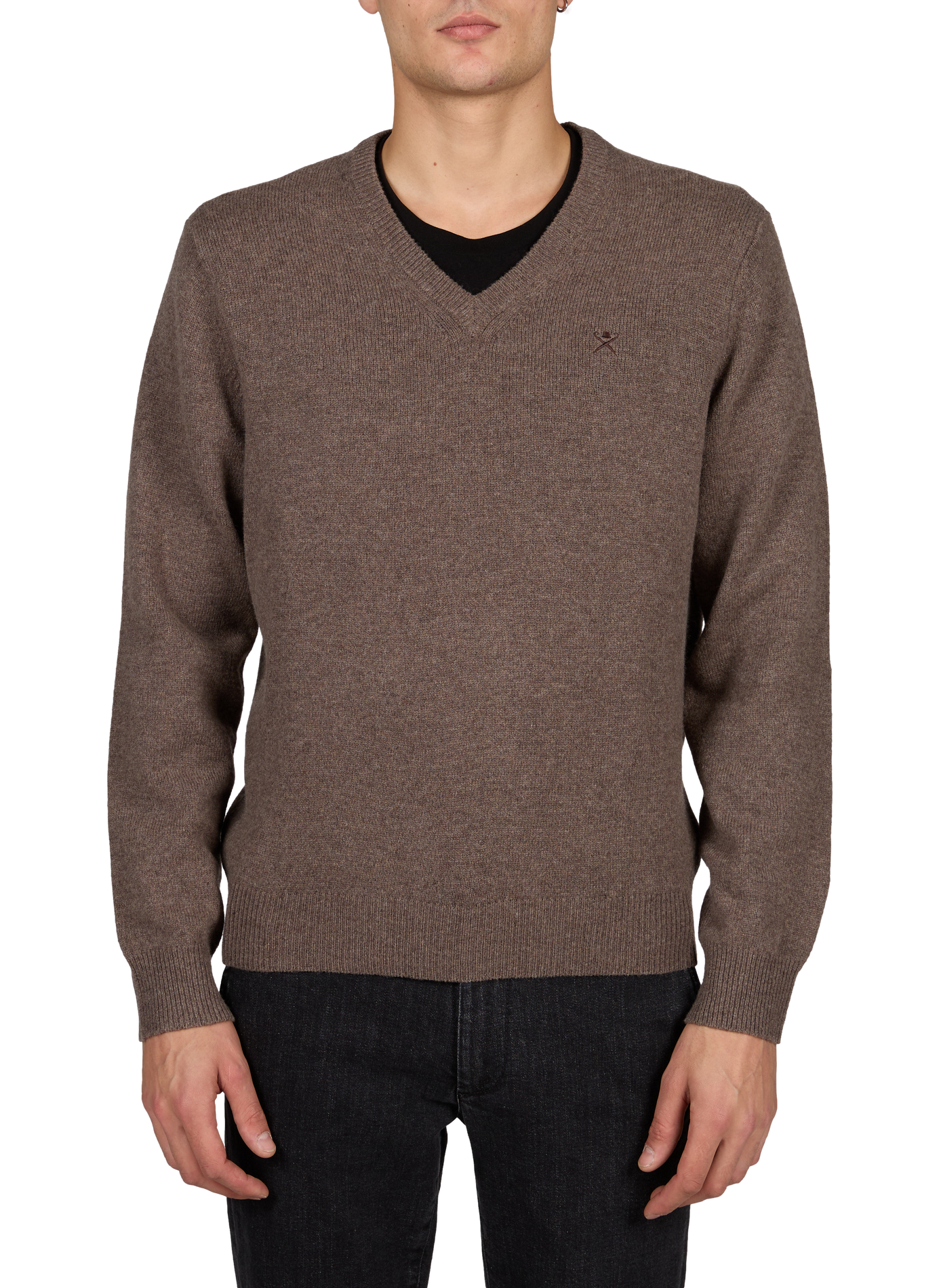 Gerade geschnittener Wollpullover mit V-Ausschnitt HACKETT Beige