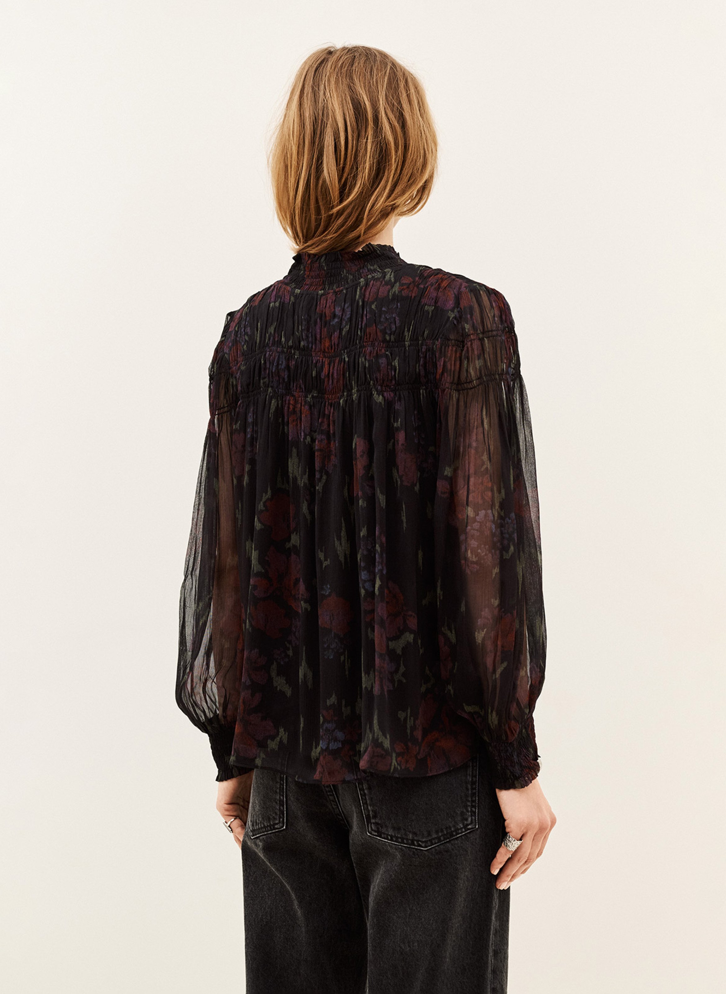 Top ample col v imprimé douce BA&SH Noir