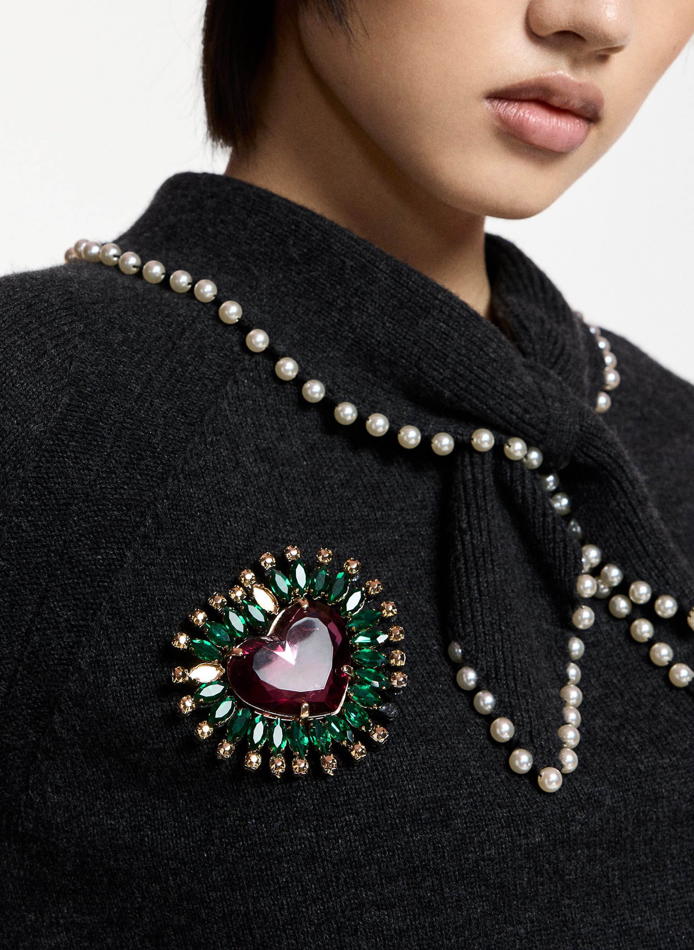 Broche cœur ornée de strass koeur2 ESSENTIEL ANTWERP Vert