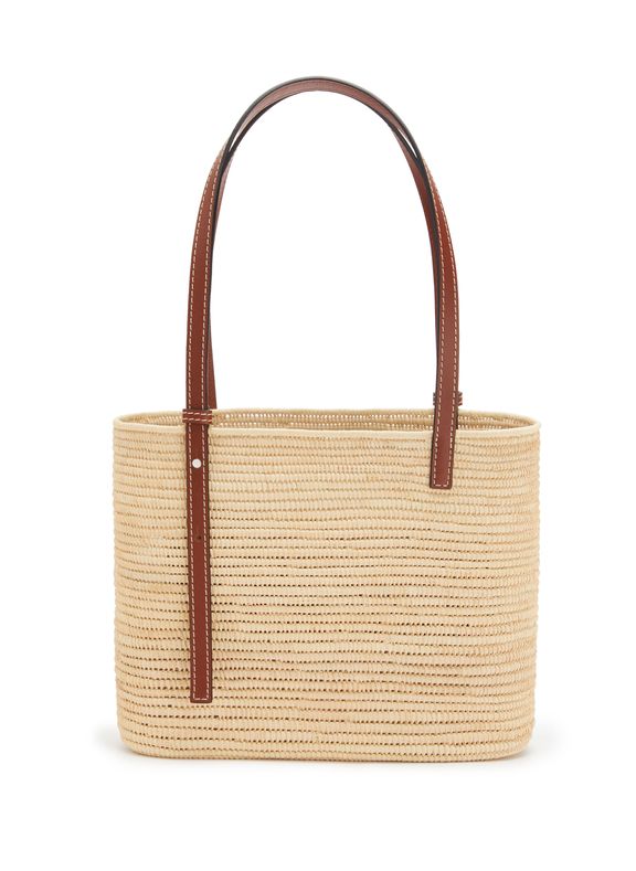 Loewe Logo Medium Raffia Basket Bag With Leather Trim