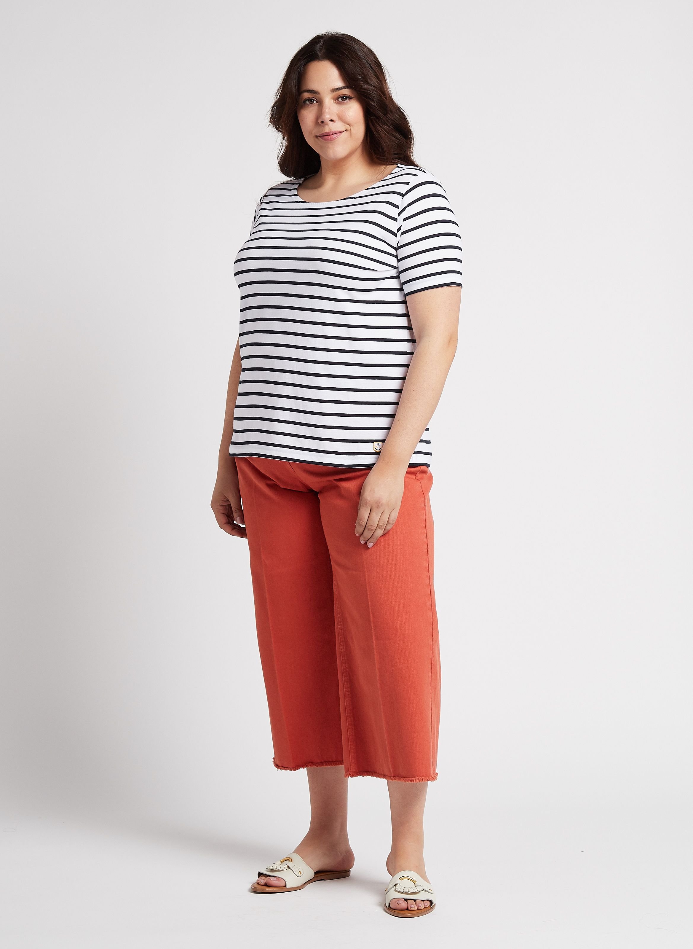 Tee-shirt col bateau rayé en coton léger ARMOR-LUX Blanc