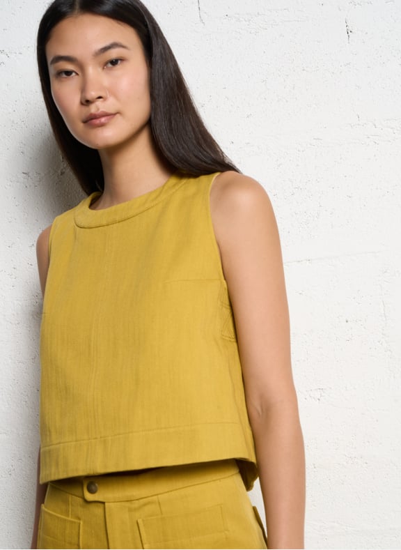 Top col rond sans manches en coton pampa Jaune by SOEUR SOEUR Top col rond sans manches en coton pampa Jaune