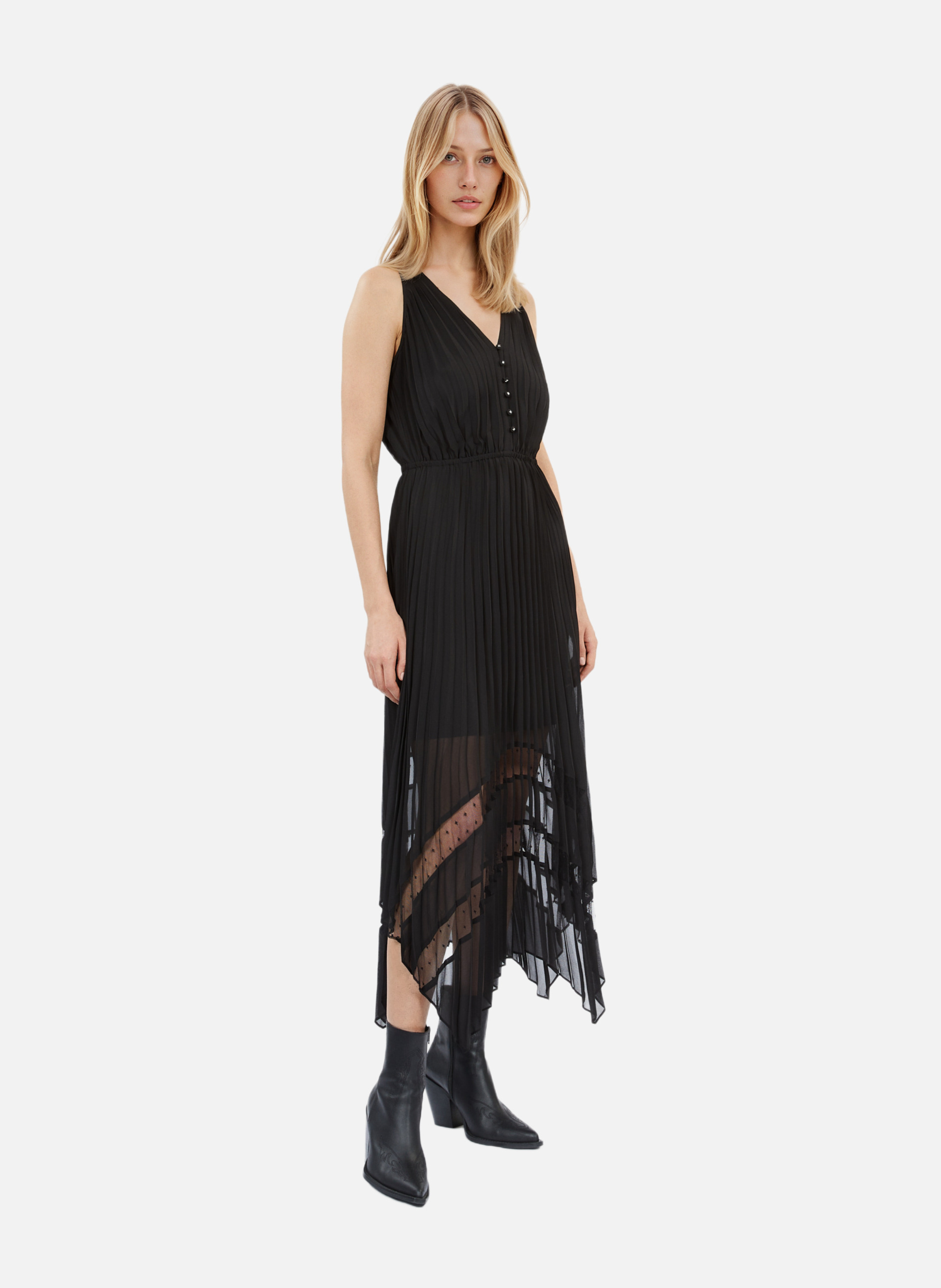 Robe longue plissée taille élastique THE KOOPLES Noir