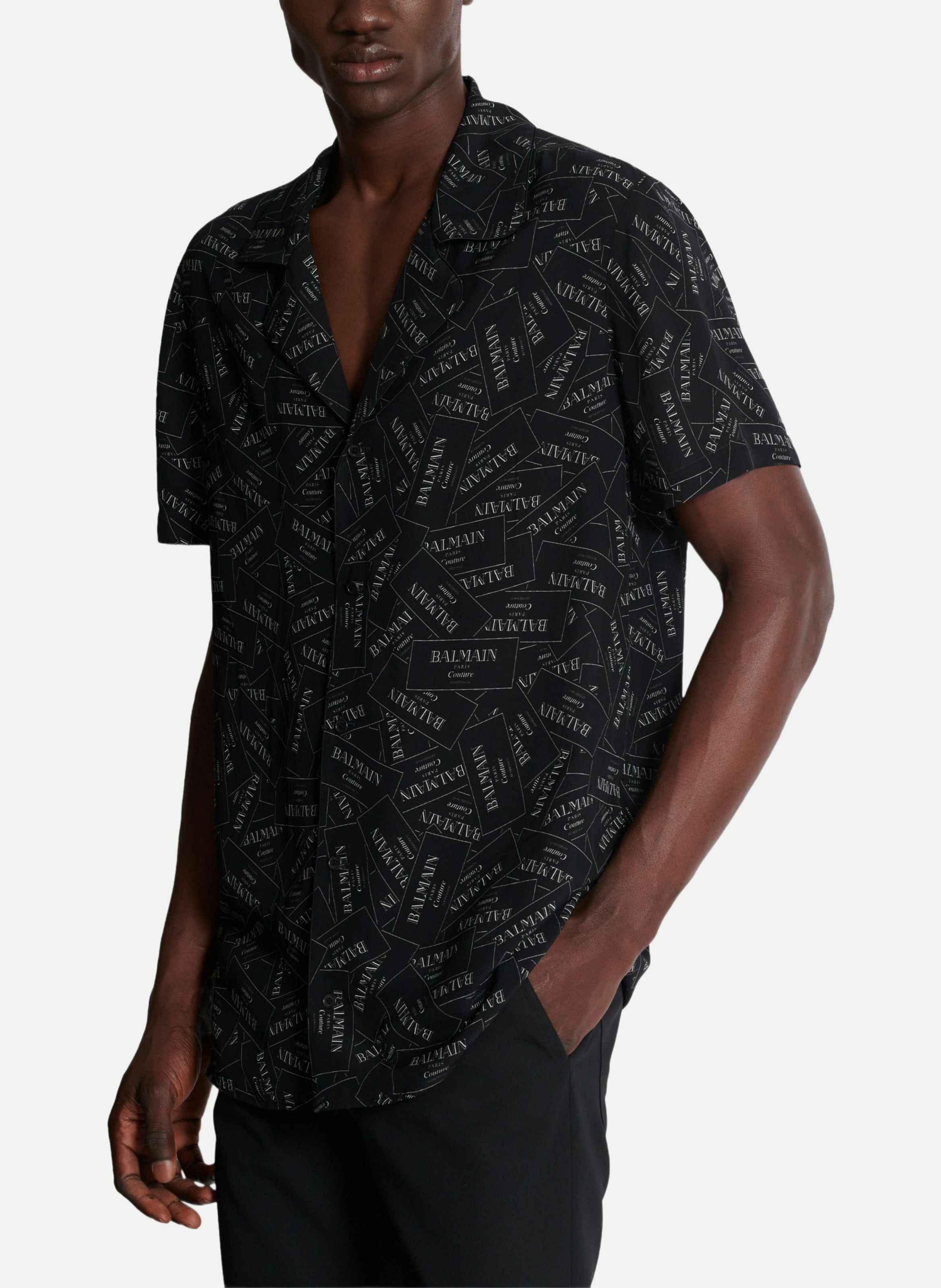Chemise pyjama imprimée étiquette balmain all-over BALMAIN Noir