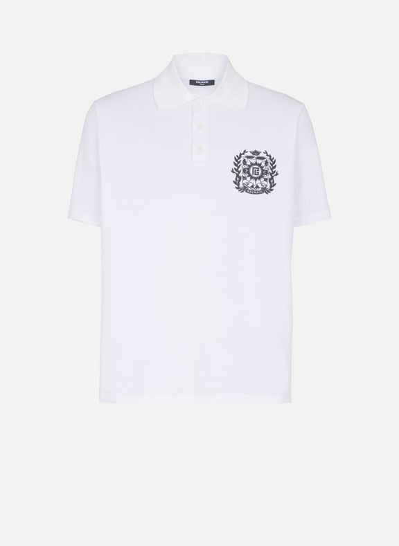 Polo en coton imprimé écusson Blanc by BALMAIN BALMAIN Polo en coton imprimé écusson Blanc