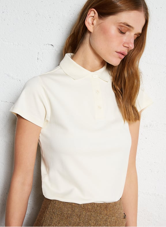 Polo manches courtes à broderie logo shy Blanc by BA&SH BA&SH Polo manches courtes à broderie logo shy Blanc