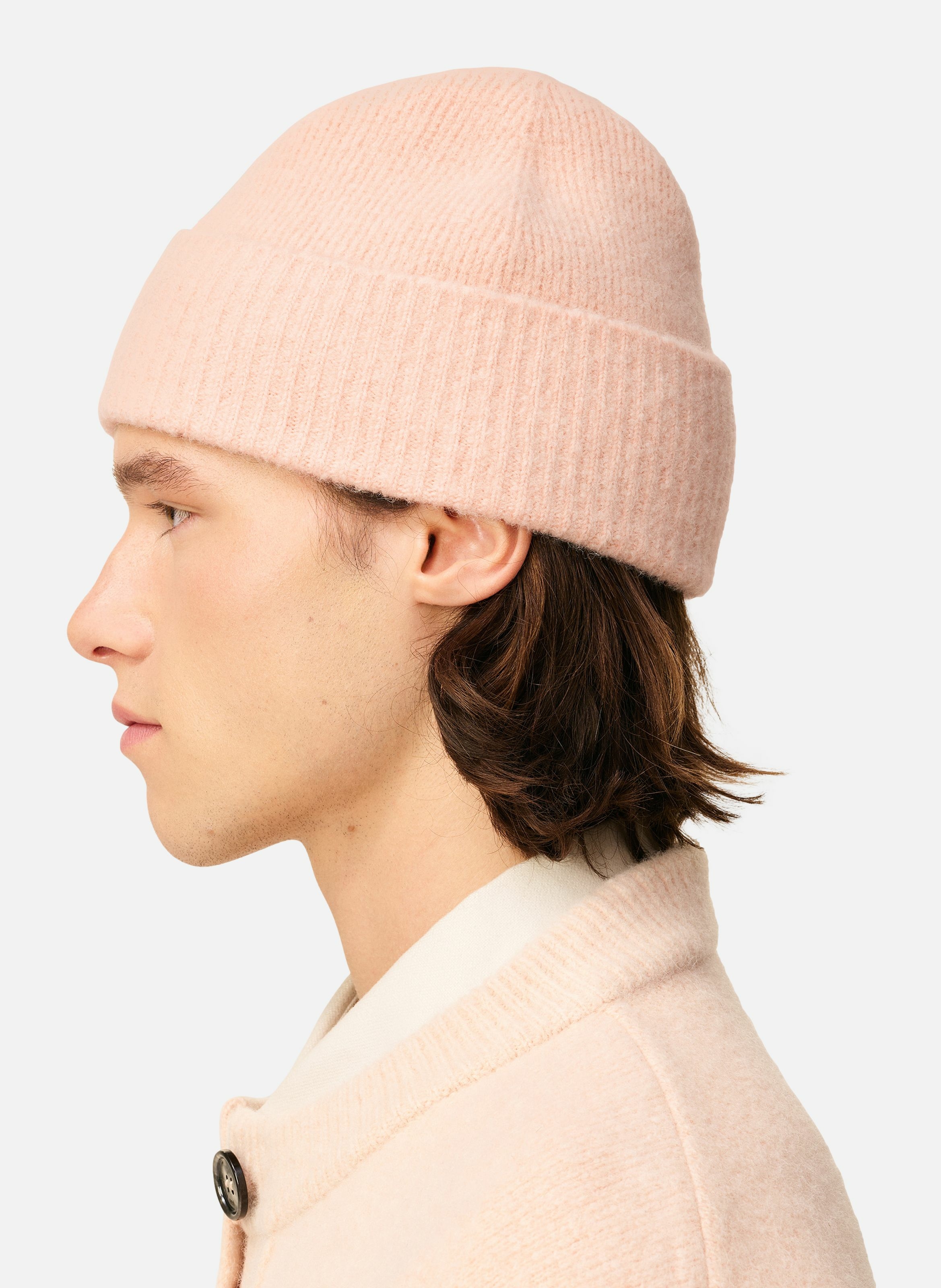 Bonnet ami de coeur en alpaga rayé unisexe AMI PARIS Rose