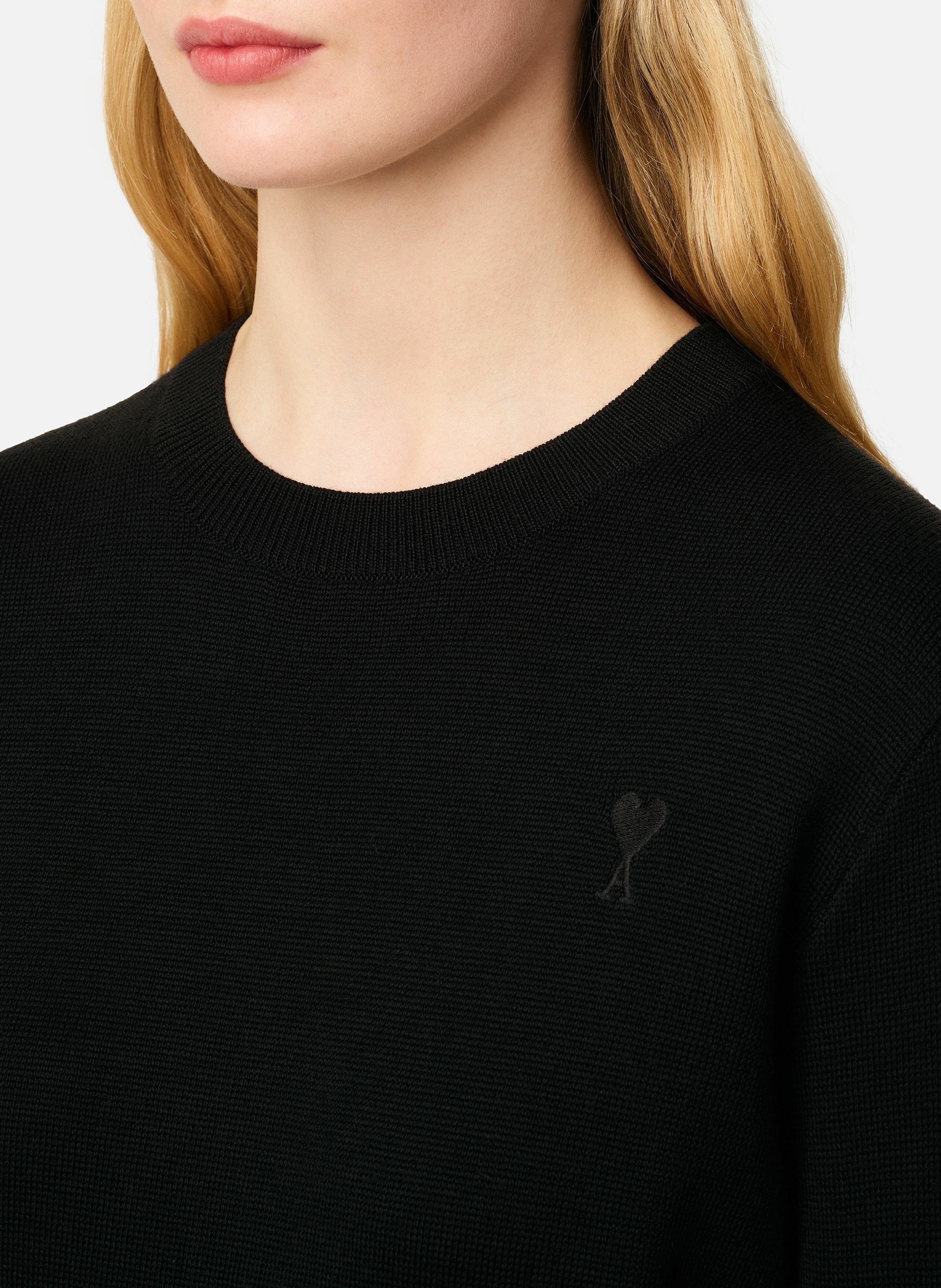 Pull Col Rond Ami De Coeur En Laine AMI PARIS Noir