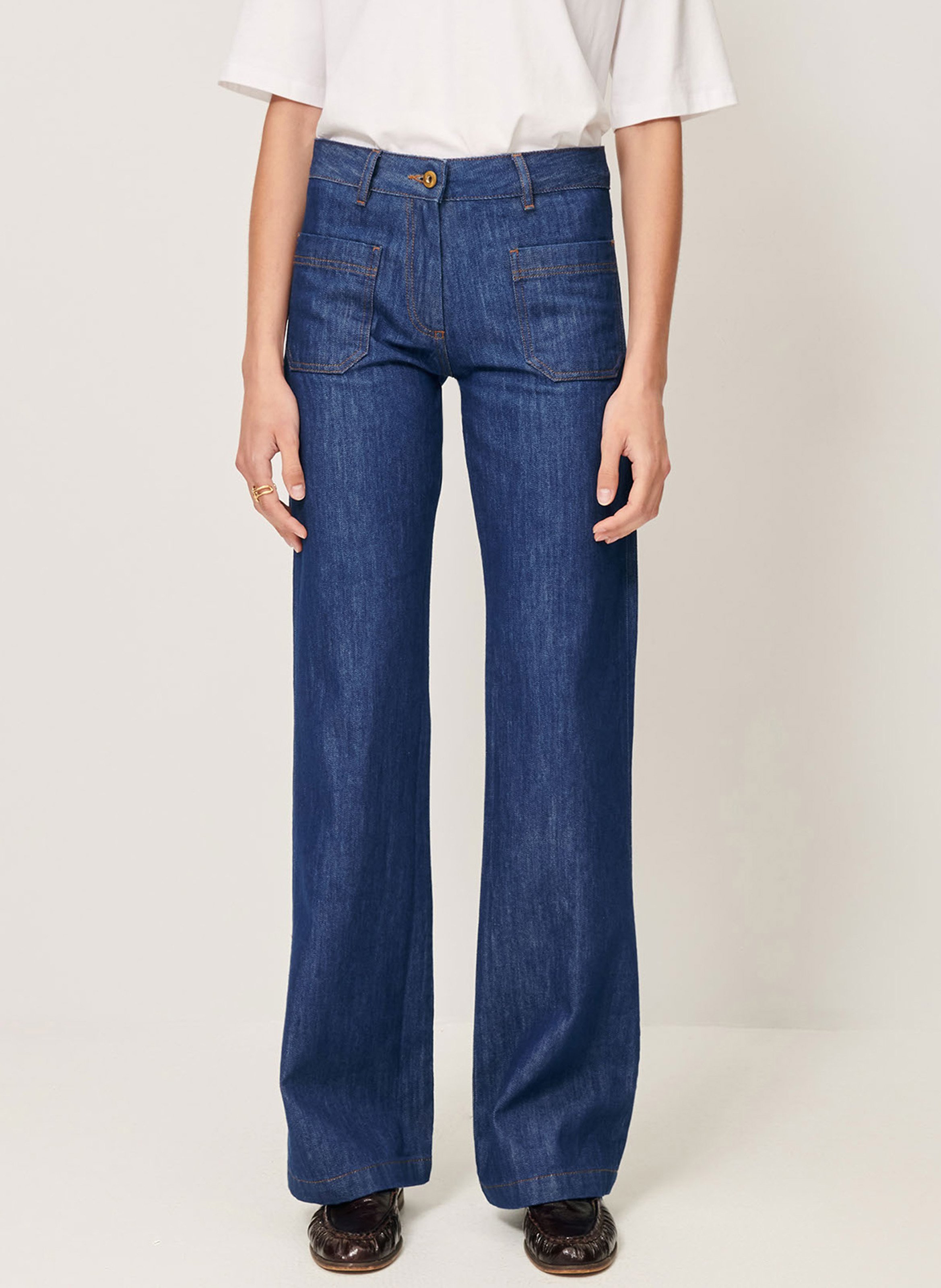 SESSUN Jean flare taille basse en coton west life Bleu
