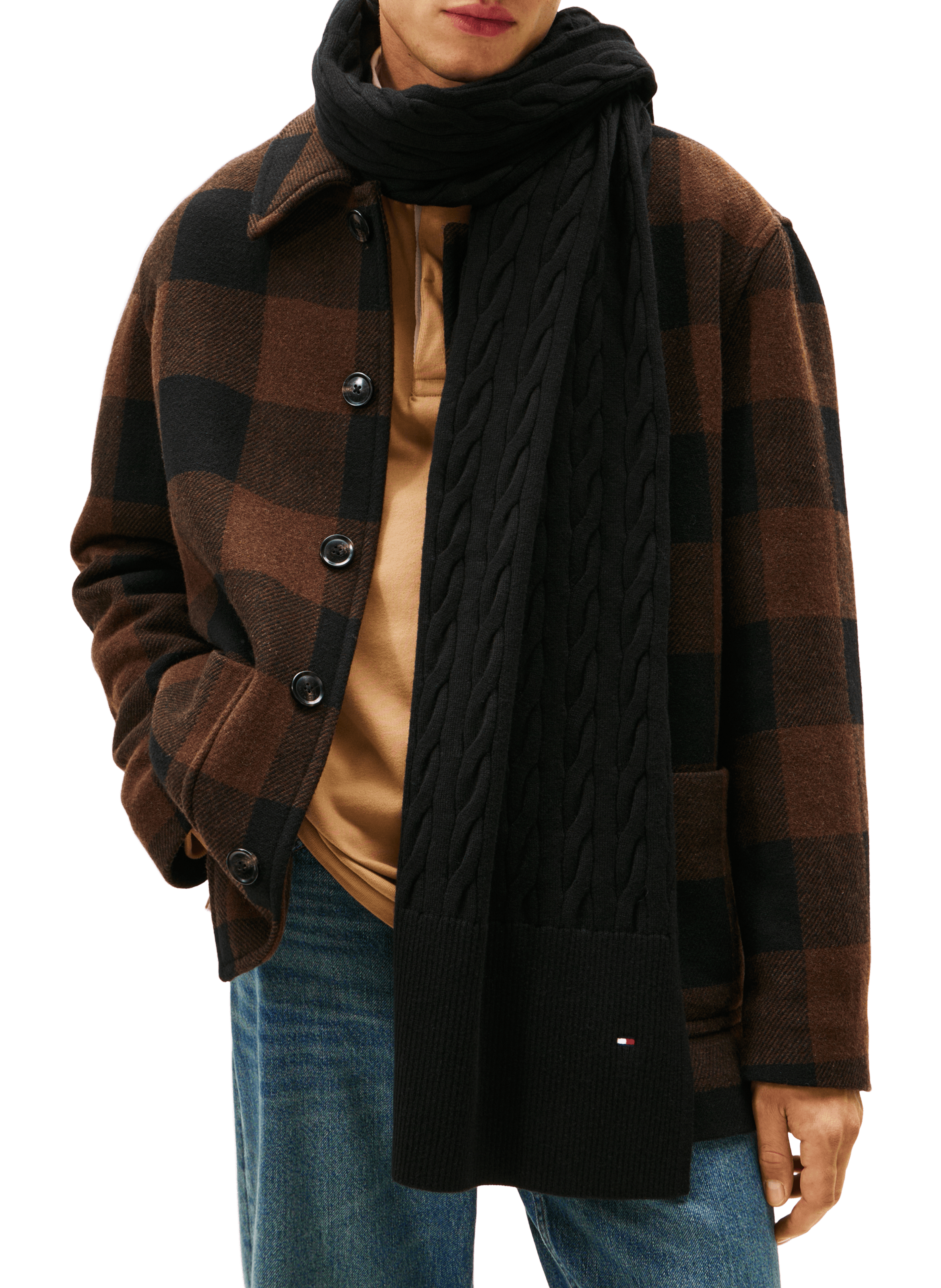 Twisted cable knit wool blend scarf TOMMY HILFIGER Black