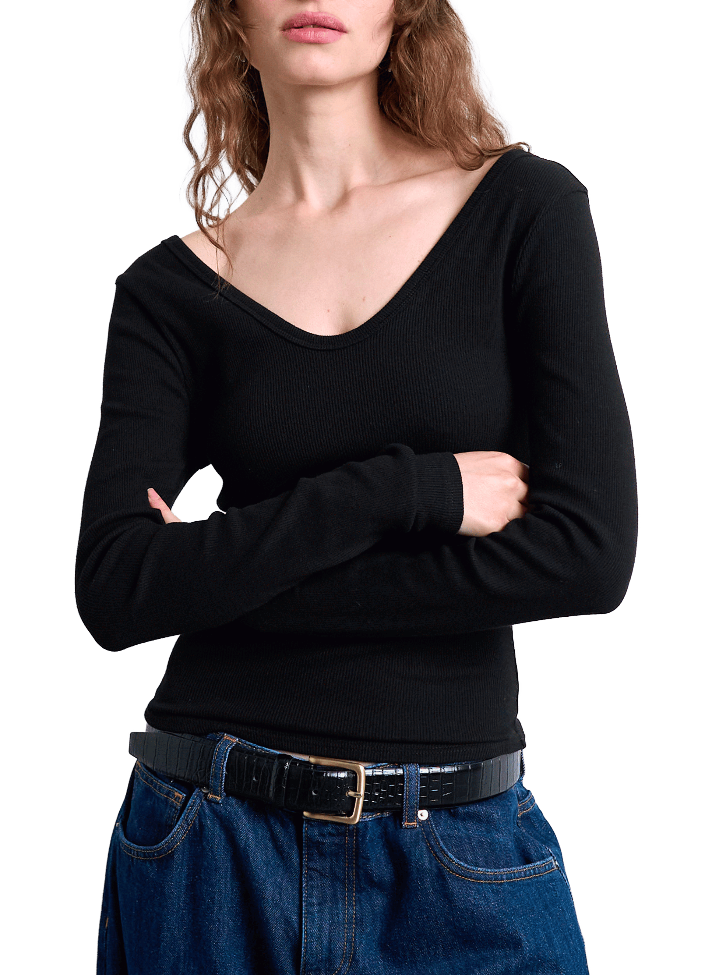 TOPSHOP Langarmshirt aus Baumwollmischung Schwarz