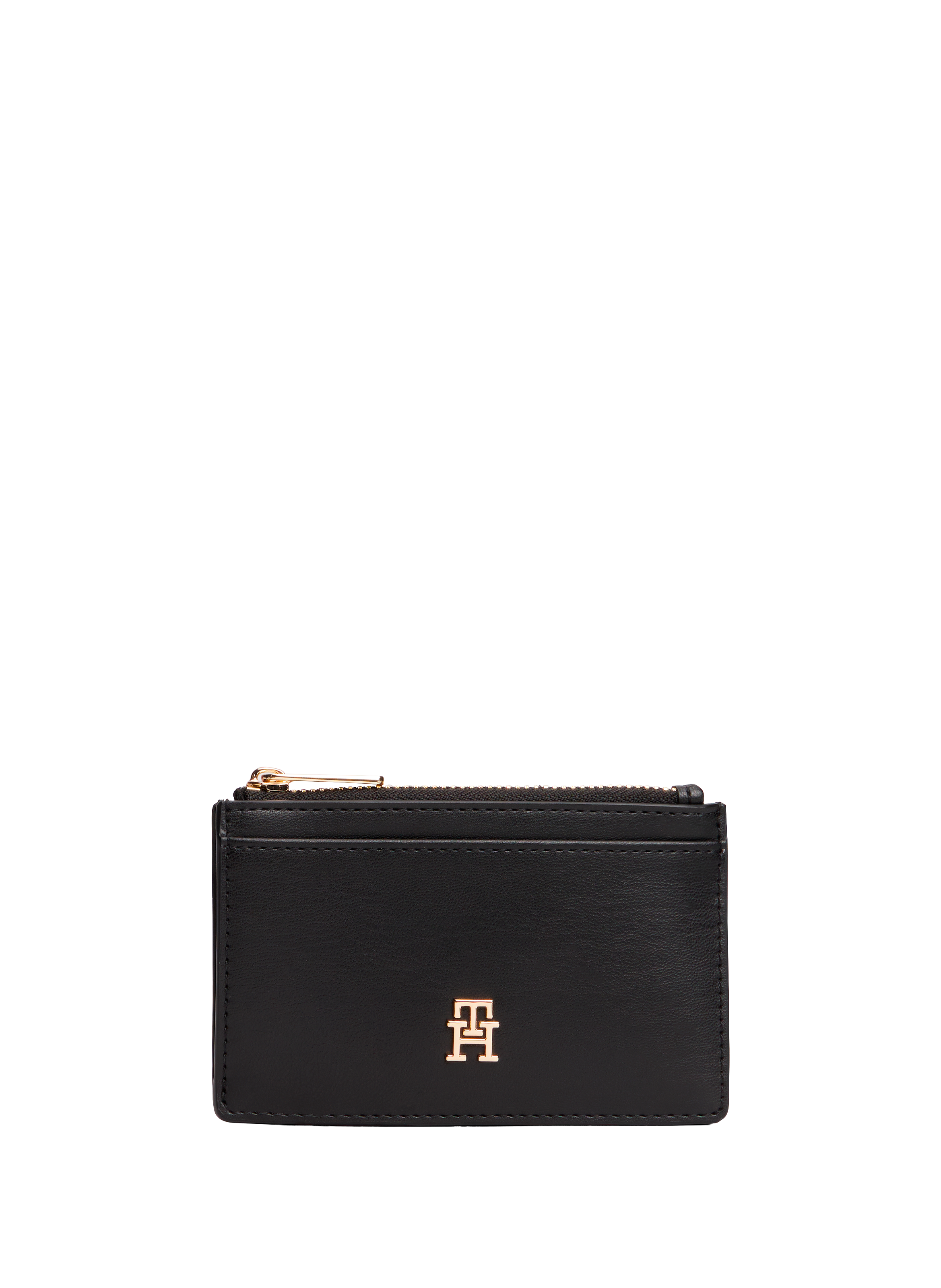 Porte-cartes zippé à logo effet cuir TOMMY HILFIGER Noir