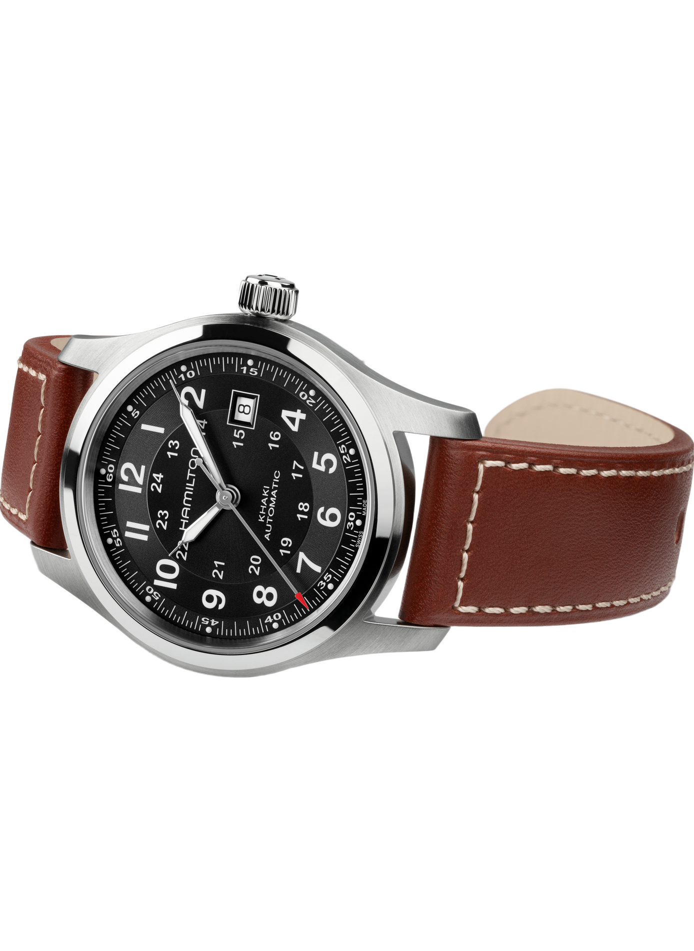 Montre automatique en cuir et acier inoxydable HAMILTON Noir