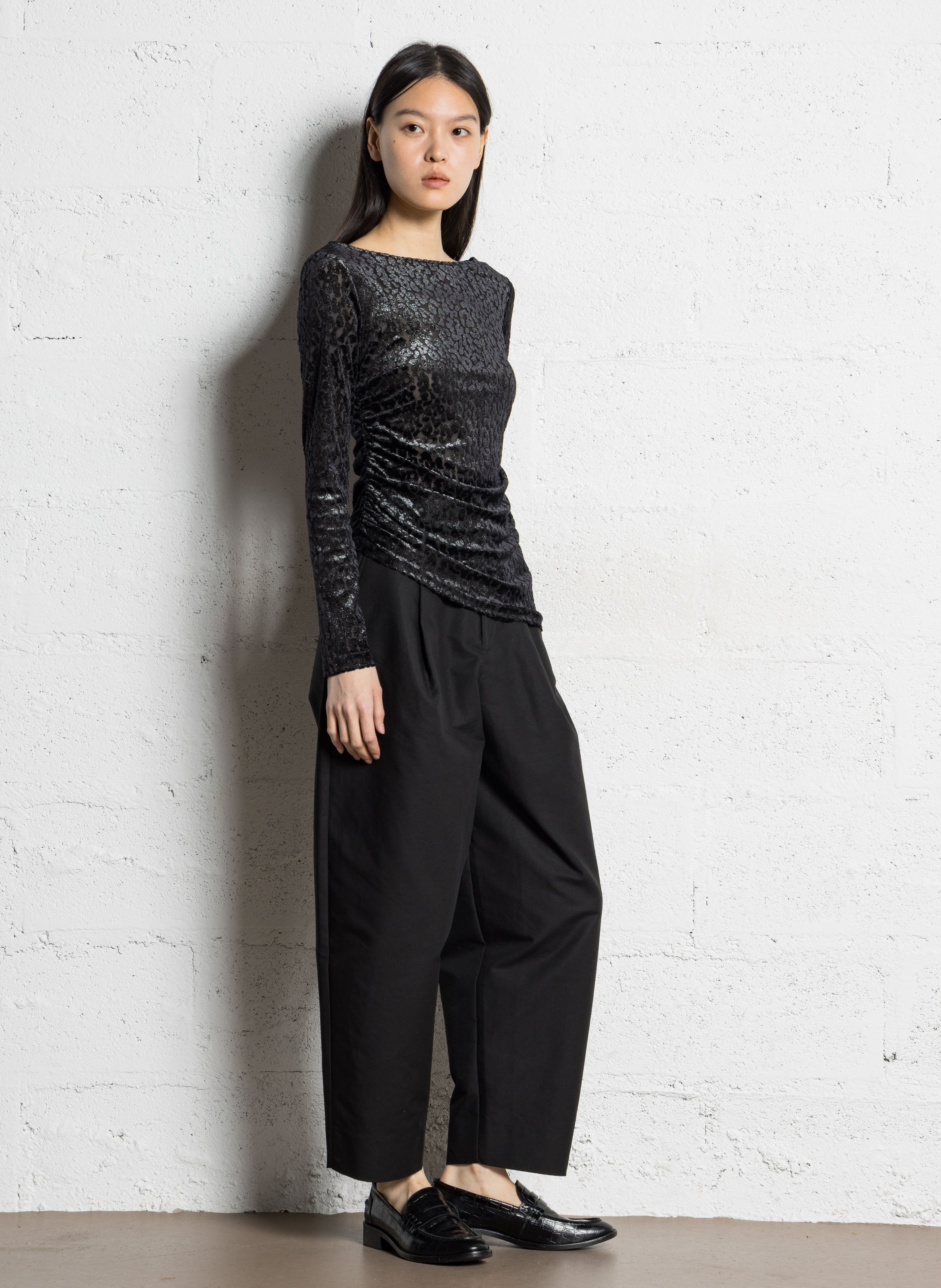 Top ajusté col rond en jacquard pailleté IKKS Noir