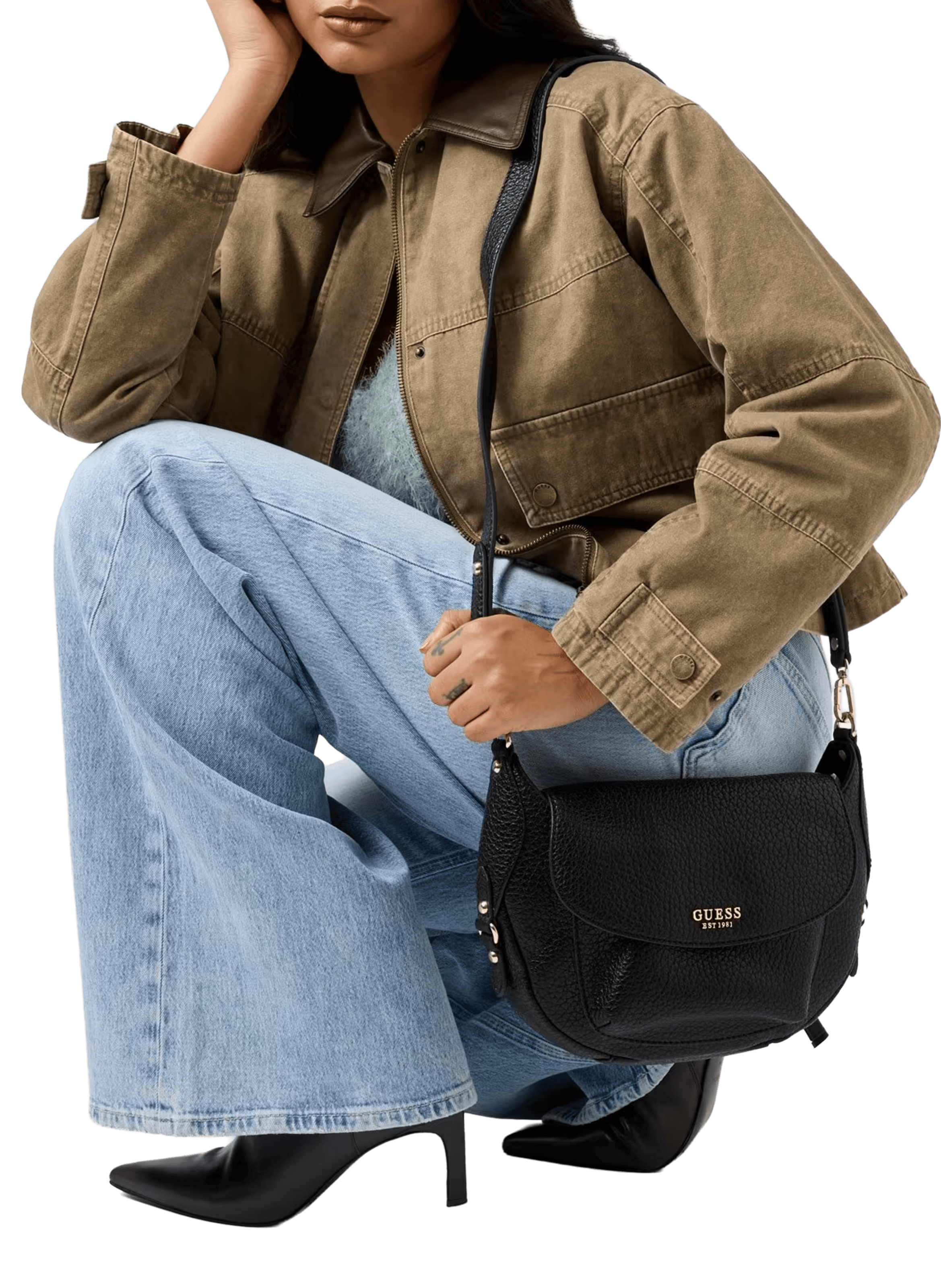 Sac à bandoulière effet cuir texturé GUESS Noir