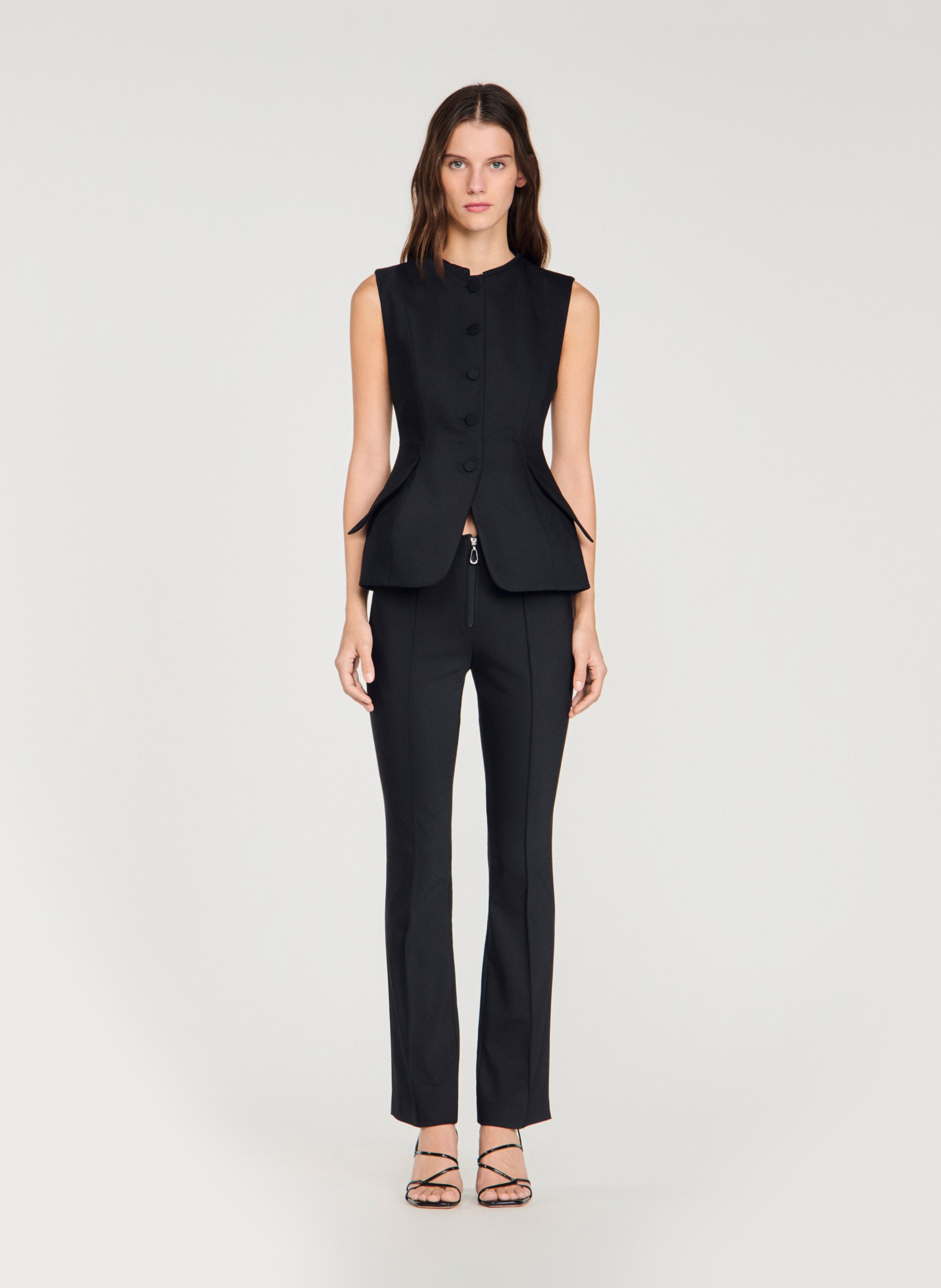 Veste cintrée col rond en coton mélangé SANDRO Noir