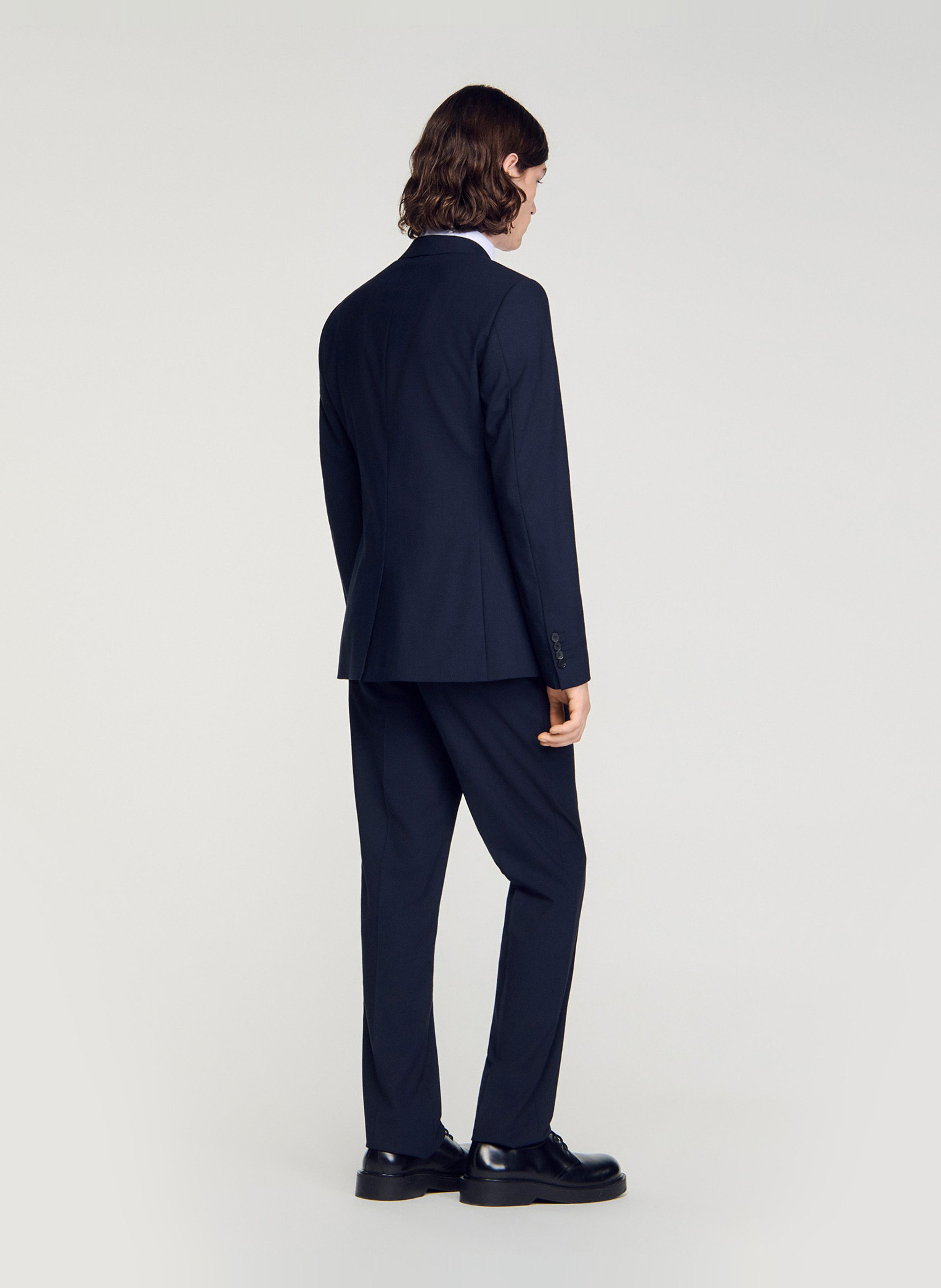 Veste tailleur droite en laine mélangée SANDRO Bleu