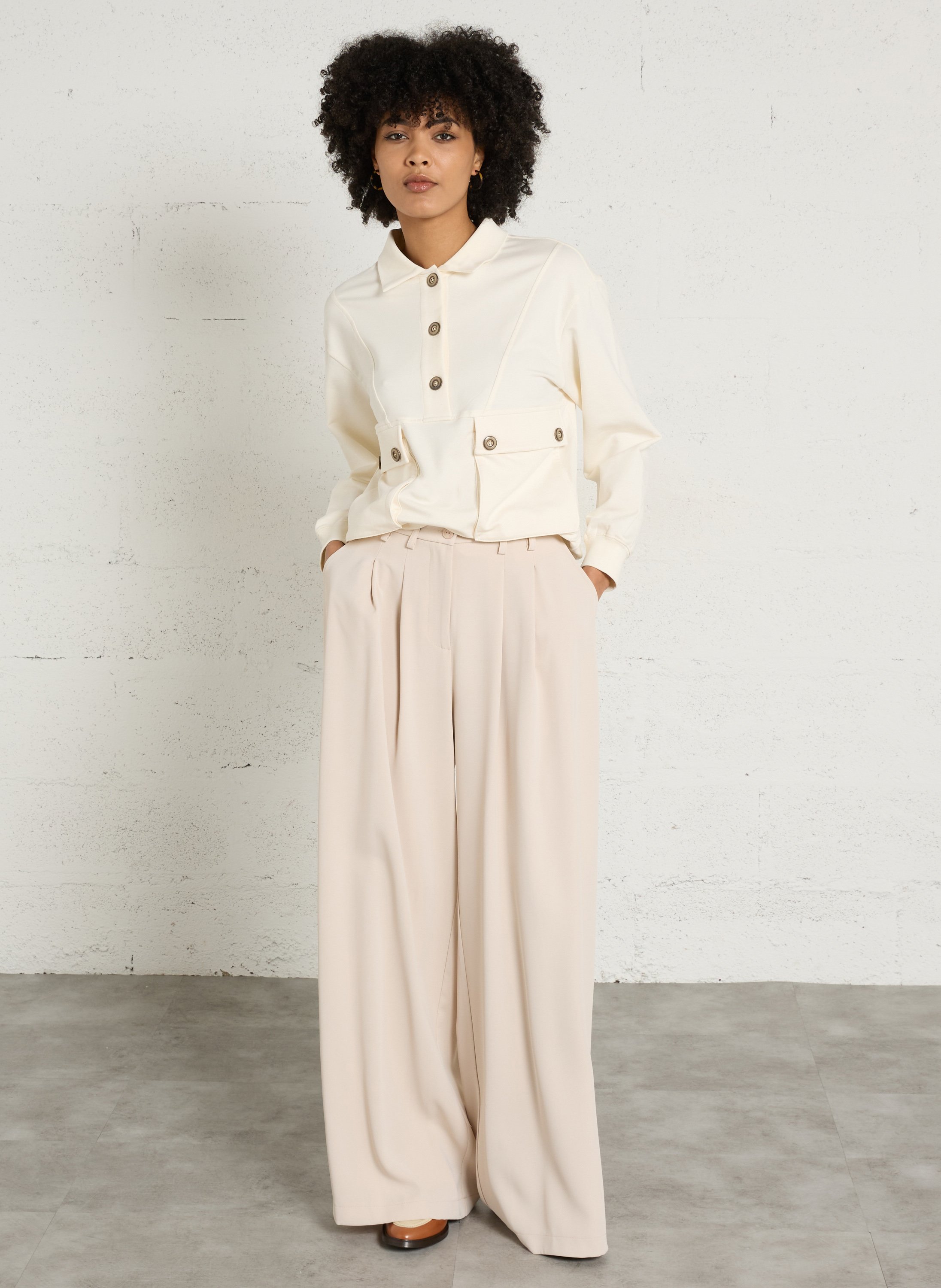 Sweat col polo en coton mélangé Limon MAISON 123 Beige