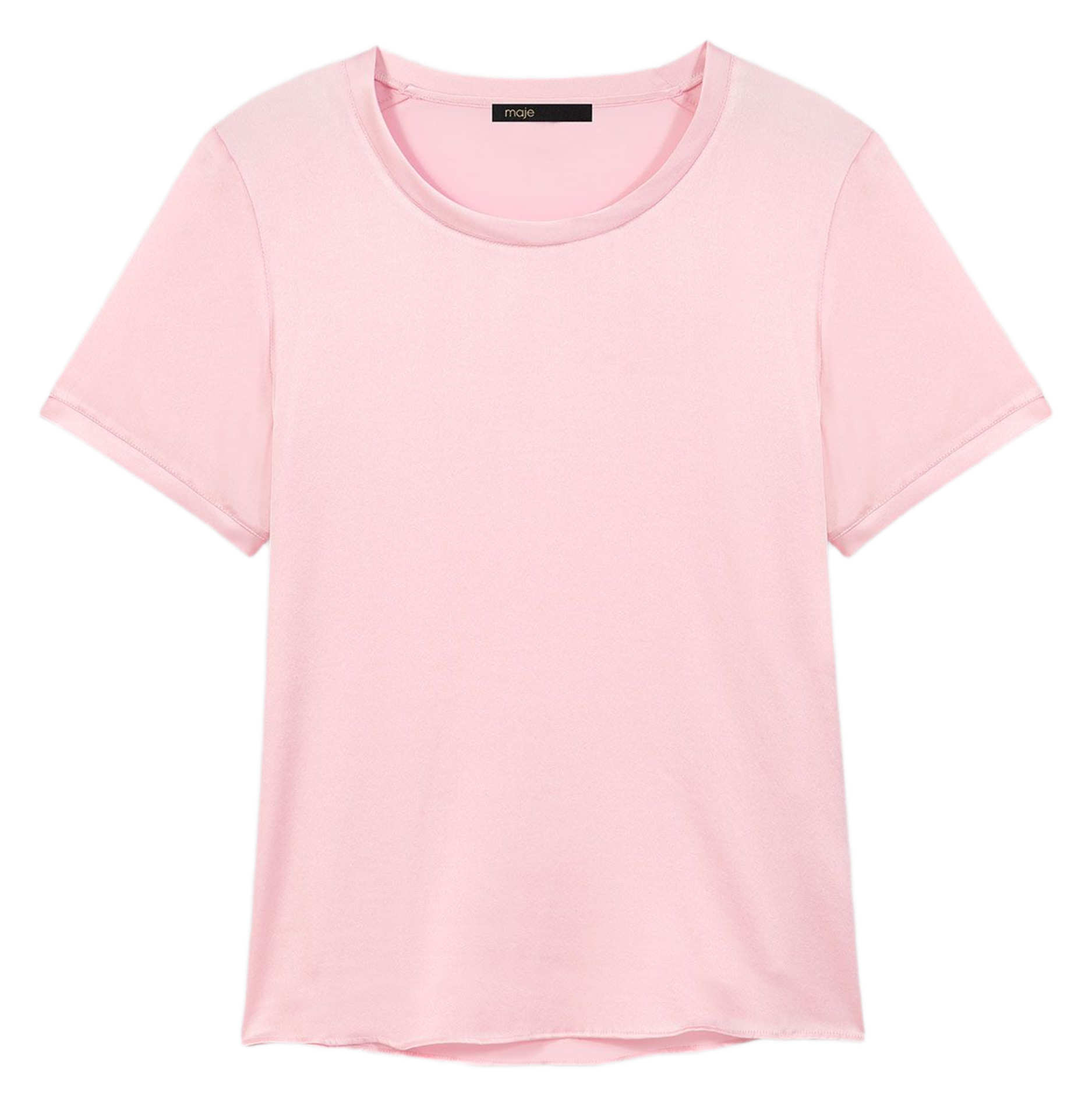T-shirt droit col rond en soie mélangée MAJE Rose