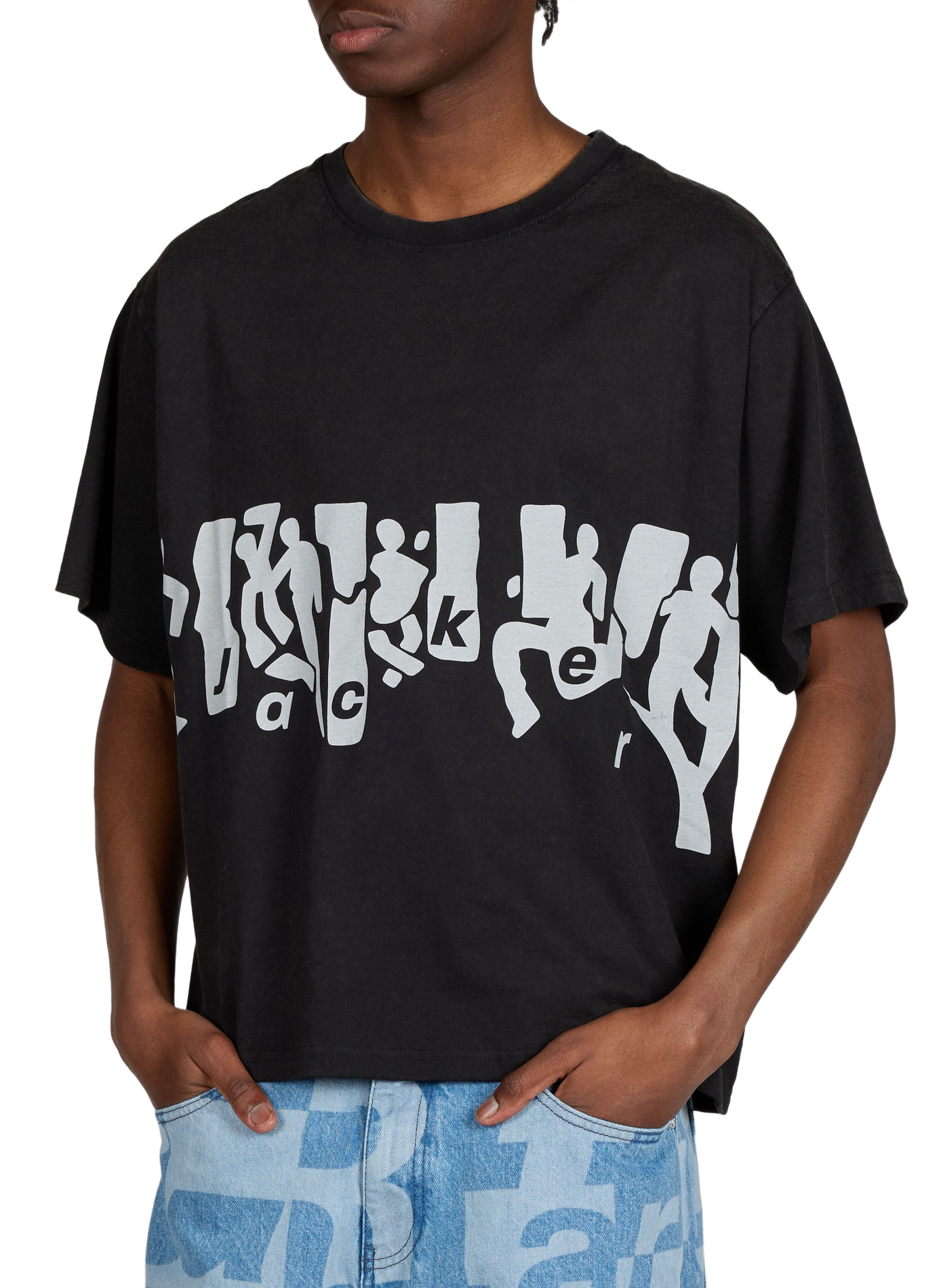 T-shirt droit imprimé en coton JACKER. Noir