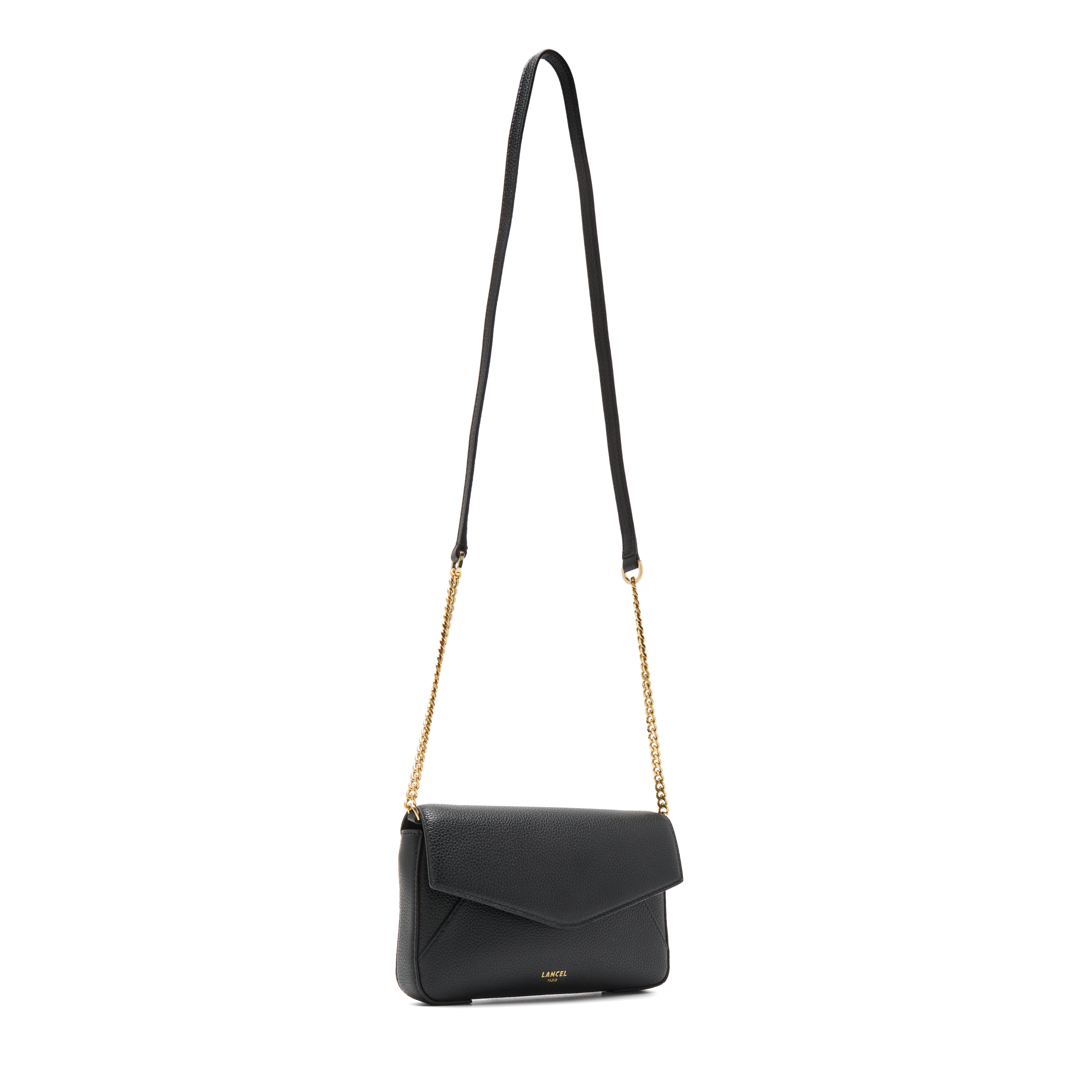 Pochette chaine avec porte-cartes amovible enveloppe de lancel en cuir LANCEL Noir