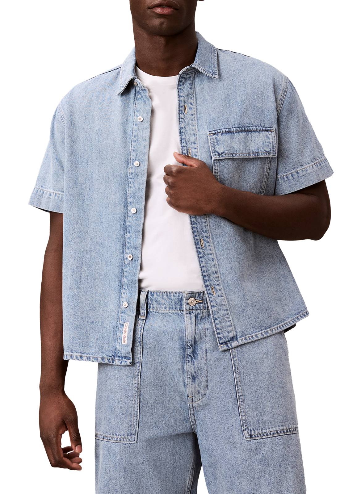 Jeanshemd aus Baumwolle und Leinen CALVIN KLEIN Blau