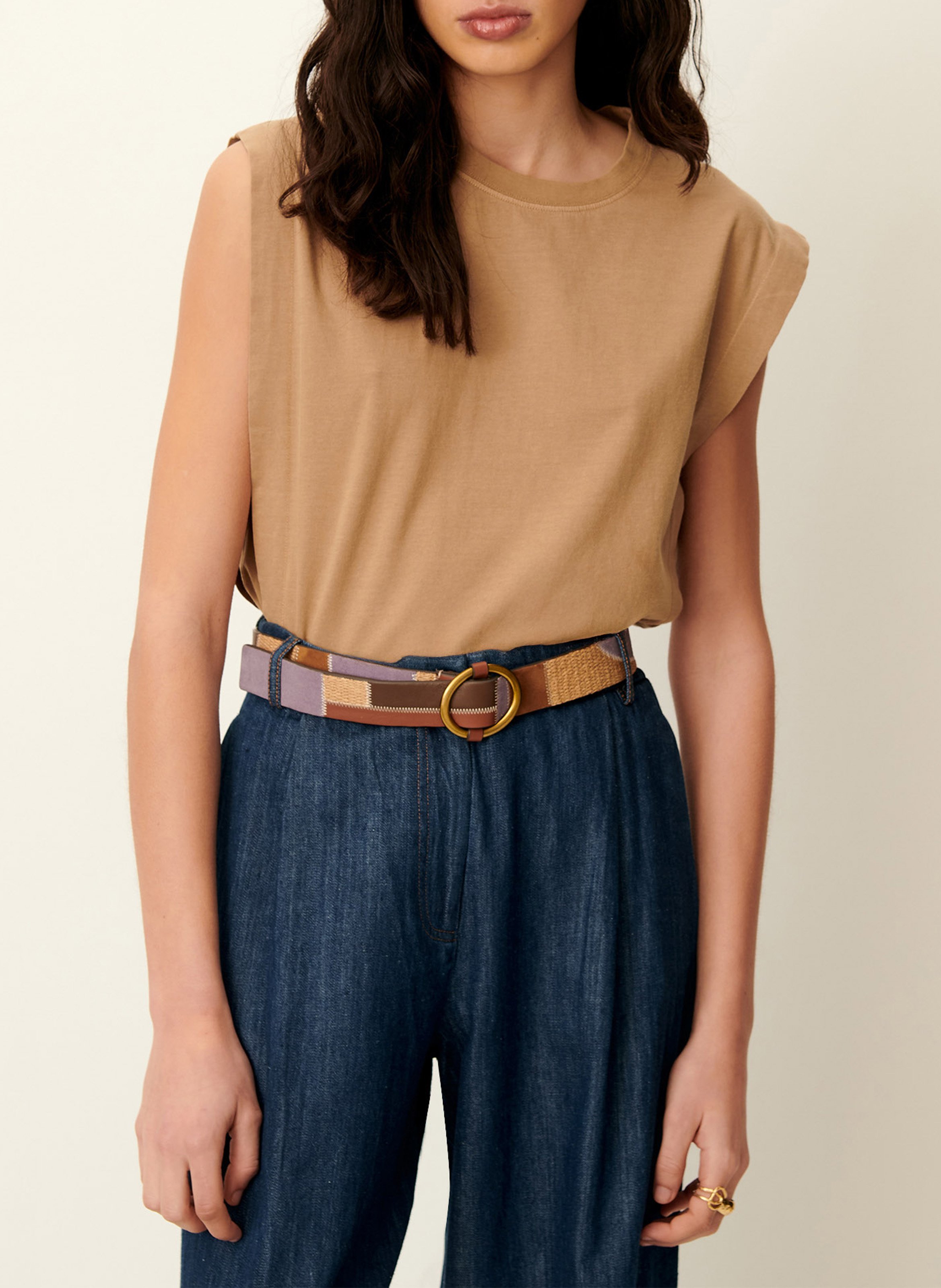 Tee-shirt col rond droit en coton bio orlando SESSUN Beige