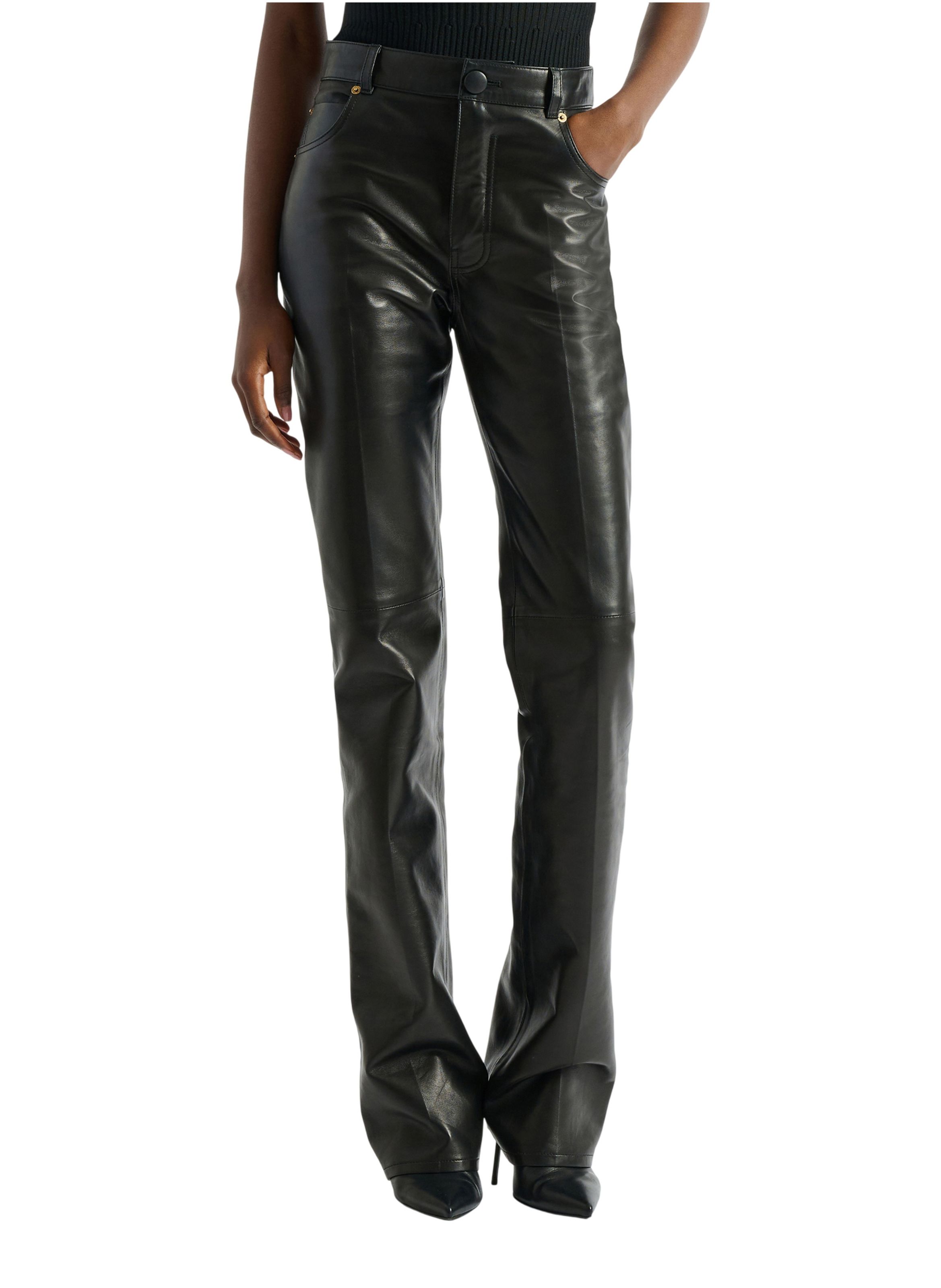 Pantalon taille haute en cuir BALMAIN Noir