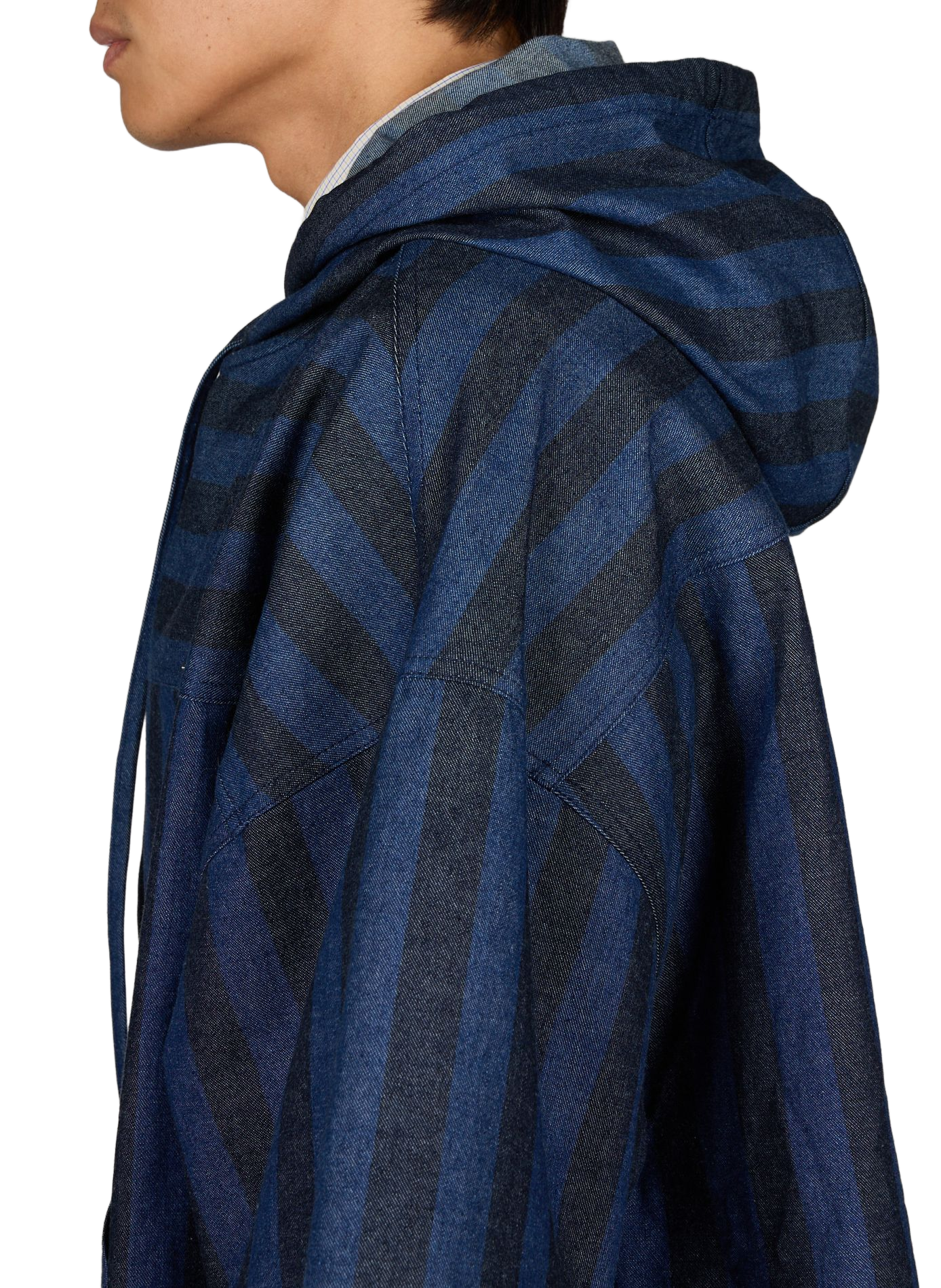 Hoodie rayé à manches courtes tombantes en coton RENÈ Bleu