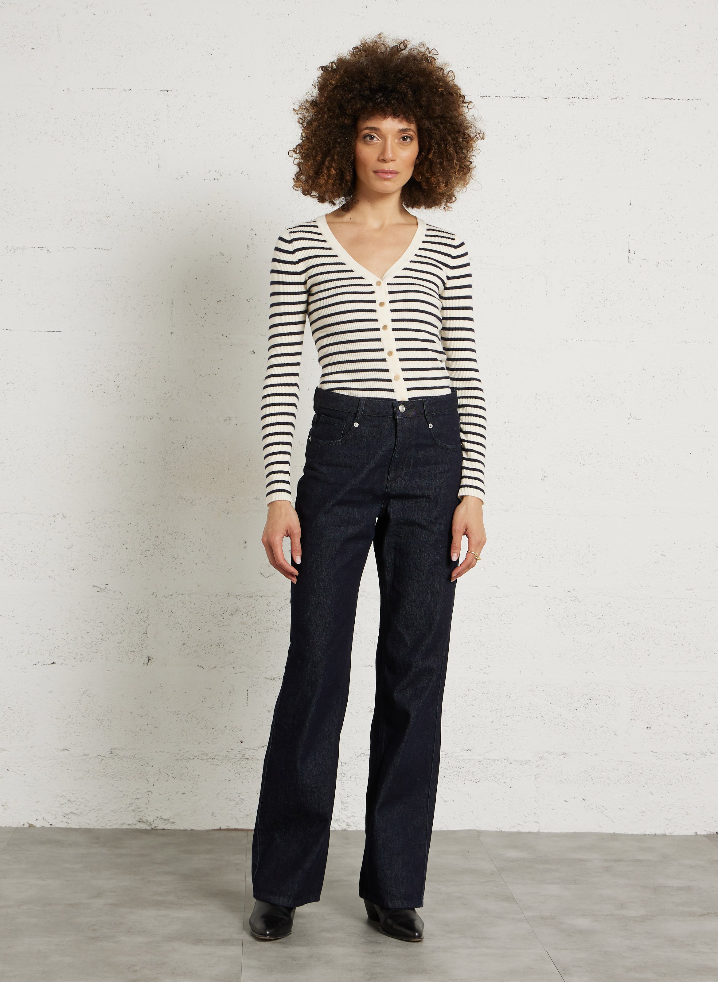 Jean bootcut taille haute en coton livie IKKS Bleu