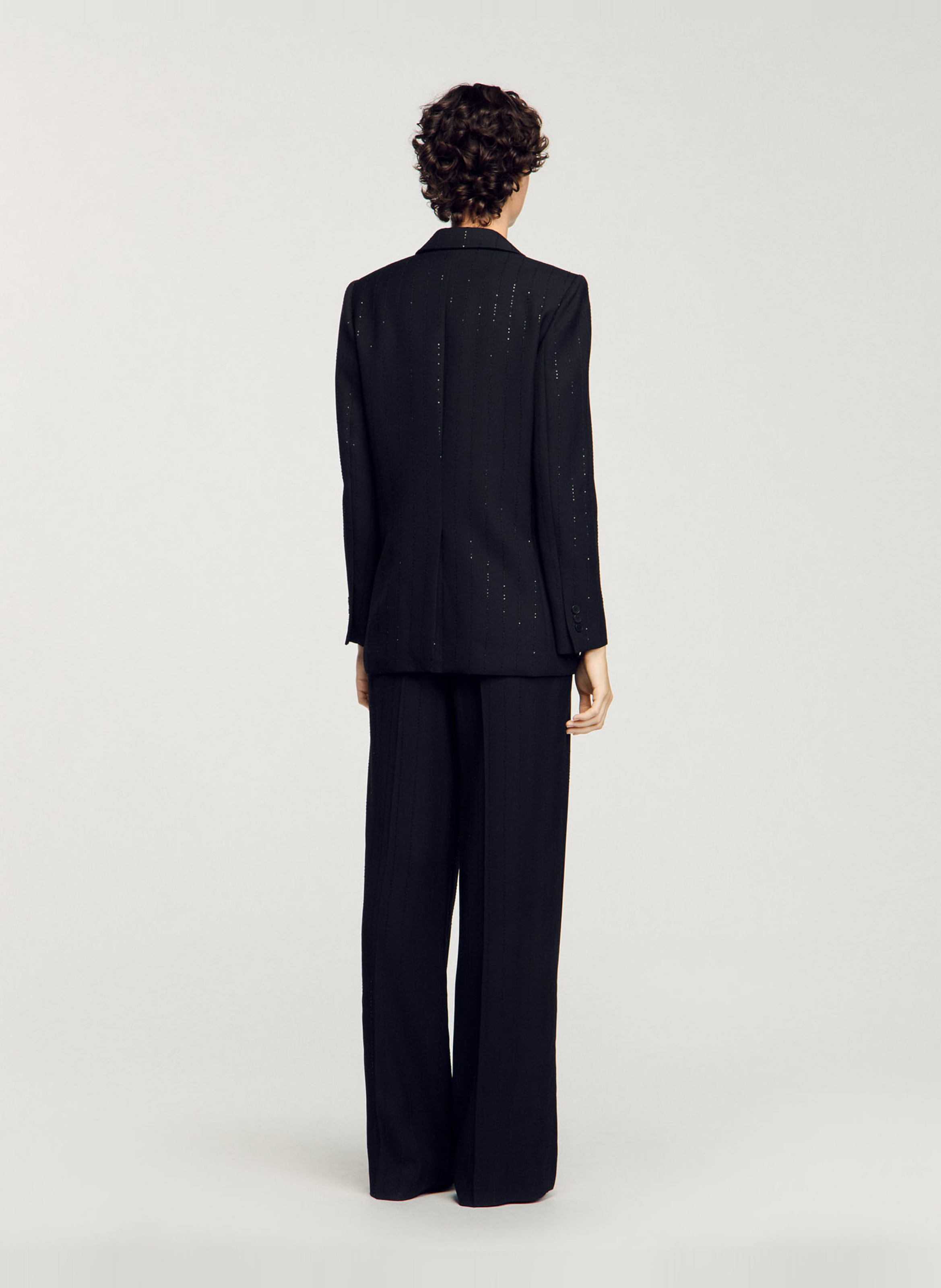 Veste tailleur rayée à sequins SANDRO Noir