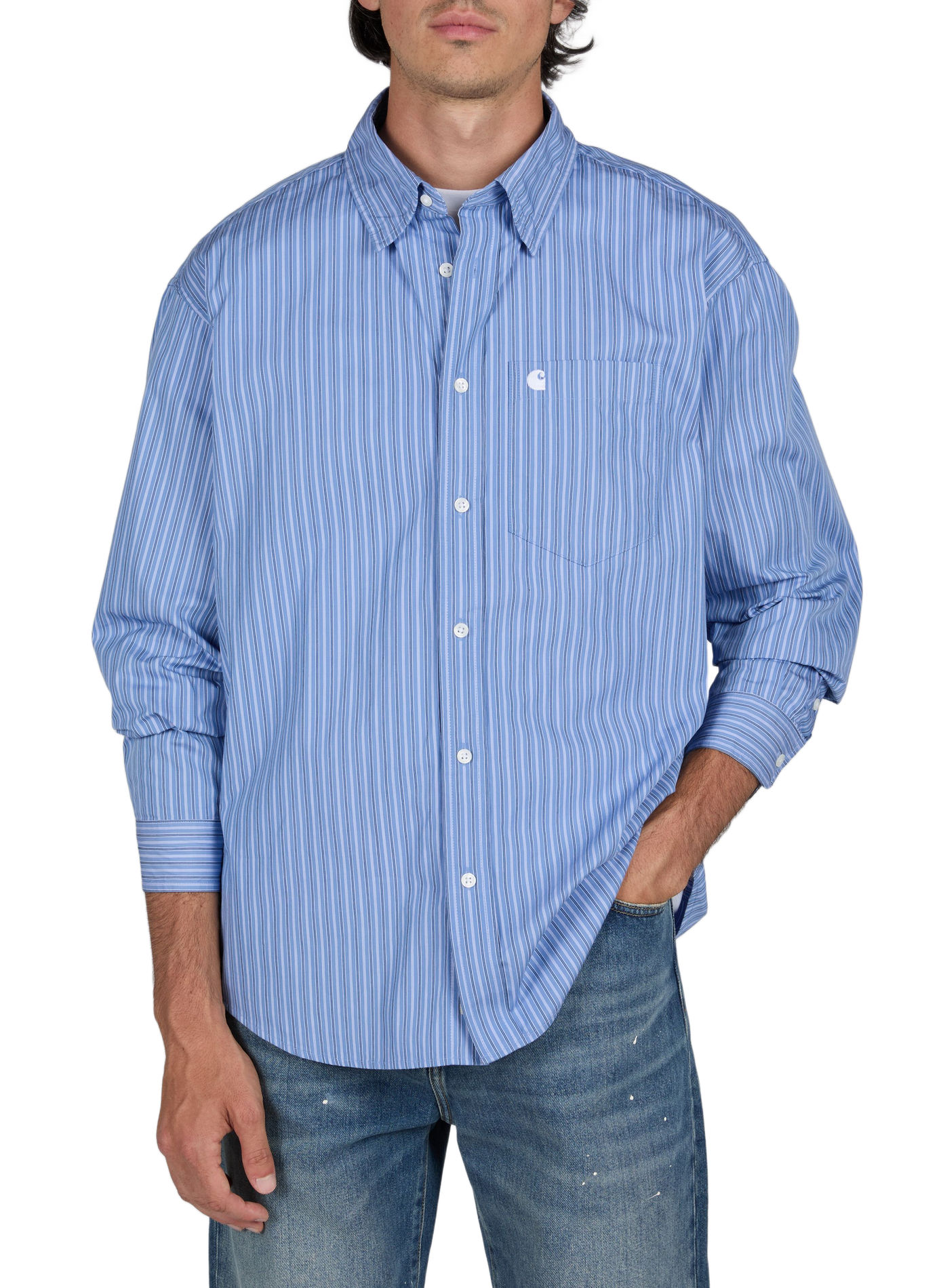 Striped long-sleeve cotton shirt CARHARTT WIP Blue