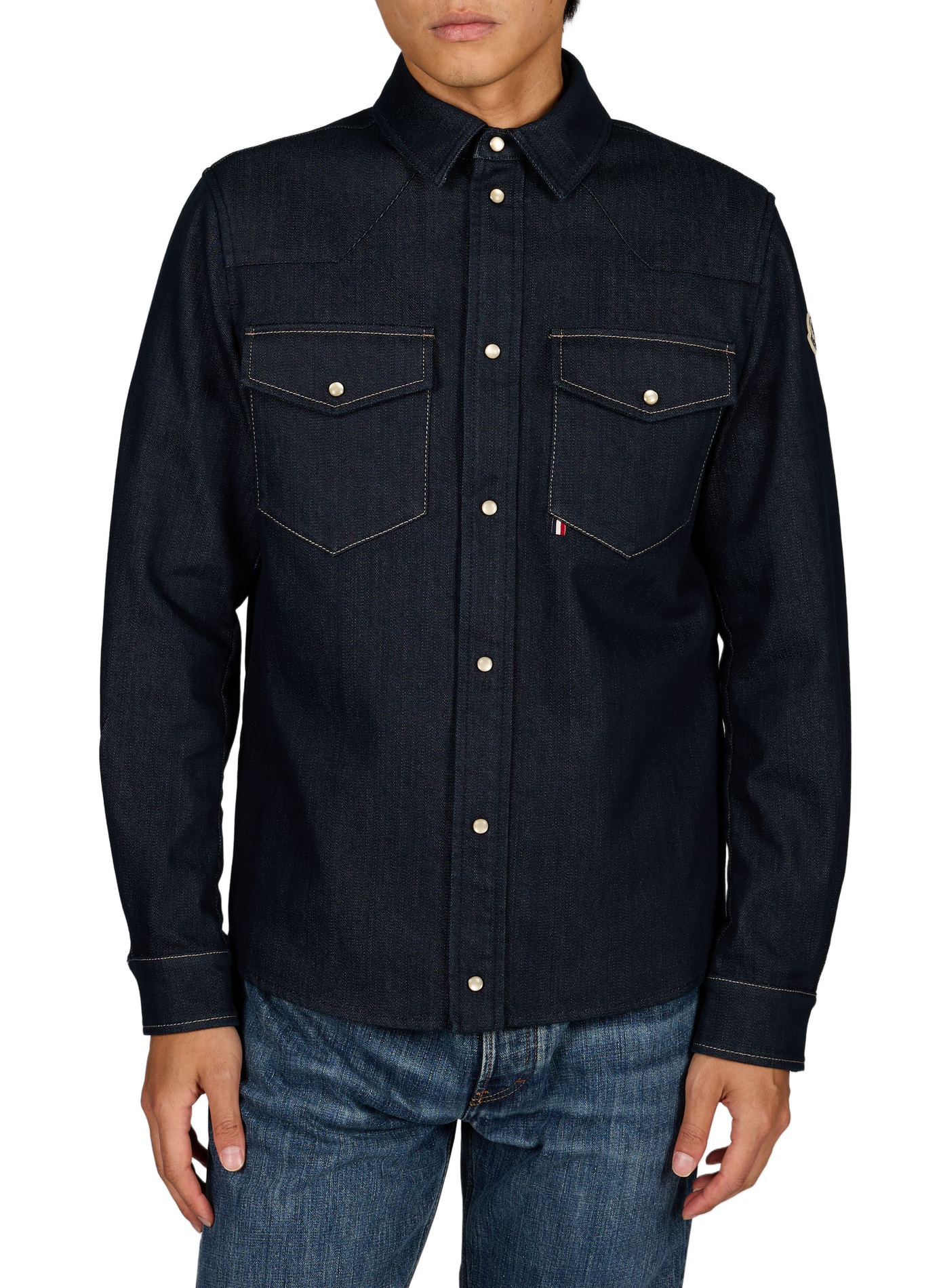 Chemise à col classique en denim de coton mélangé MONCLER Bleu