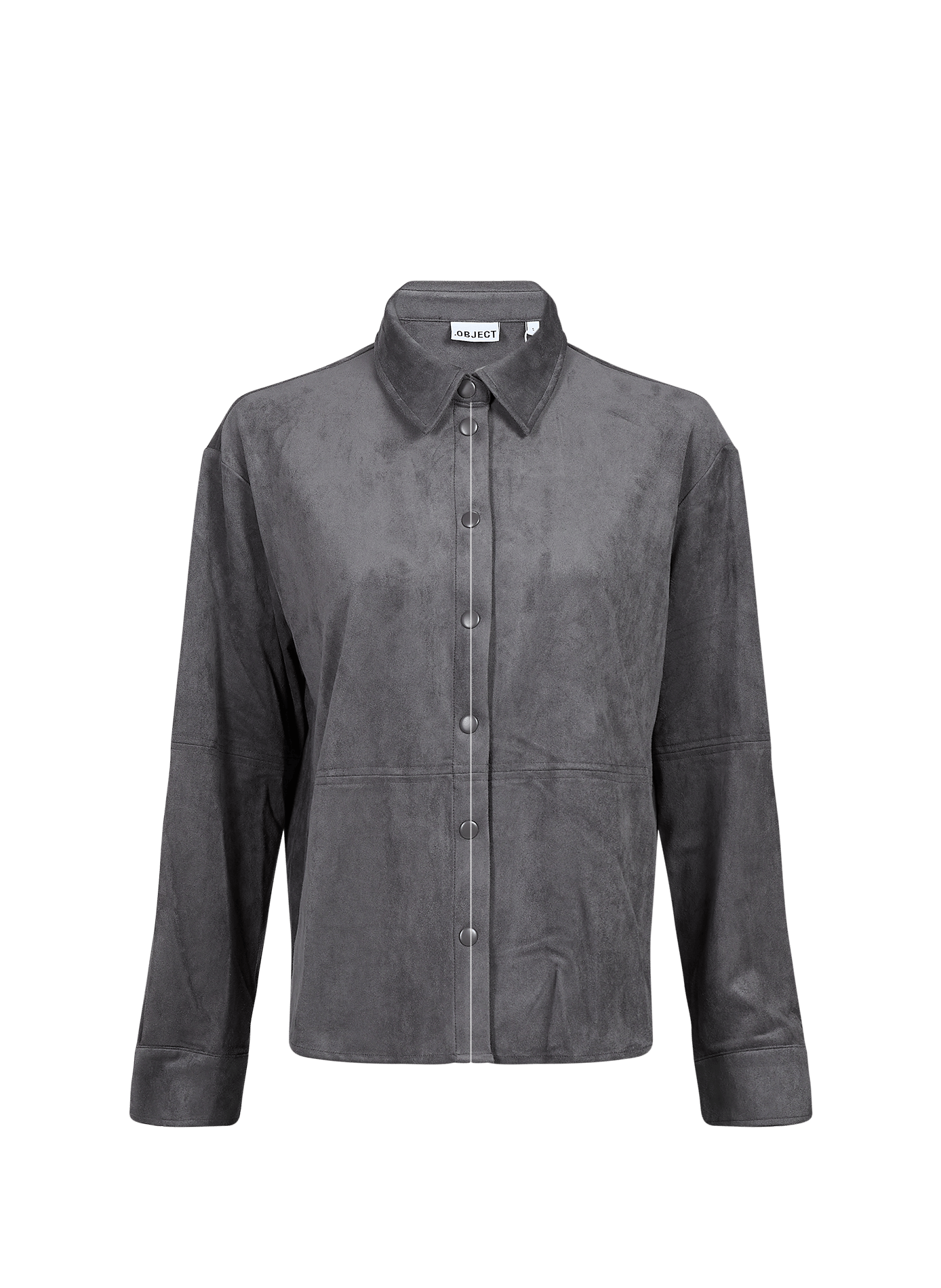 Loose-Fitting Button-Up Top in Suede-Effect Fabric OBJECT Grey