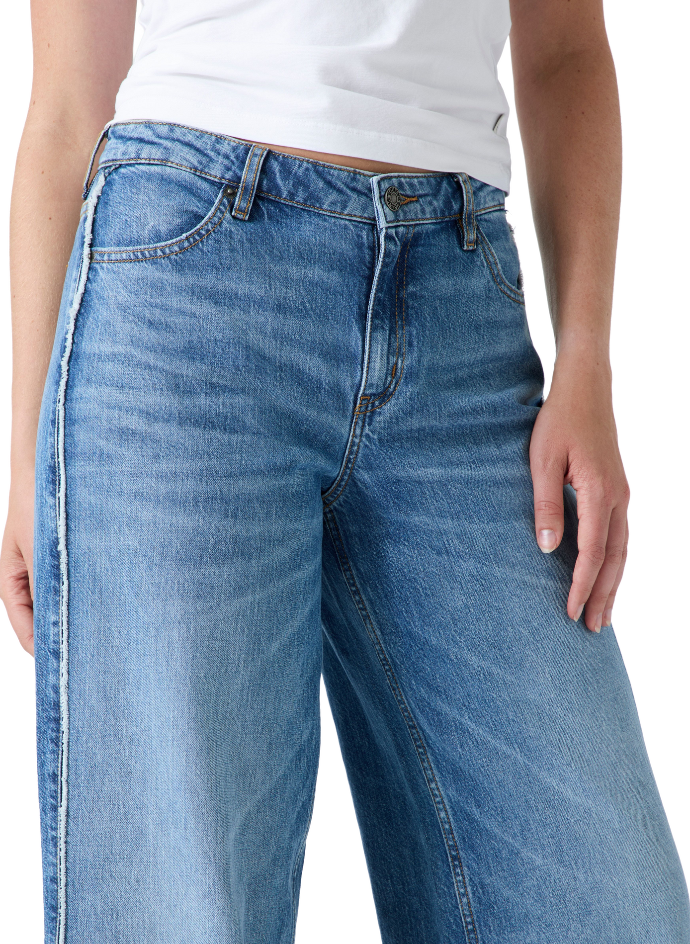 Wide-leg faded cotton-blend jeans GUESS Blue