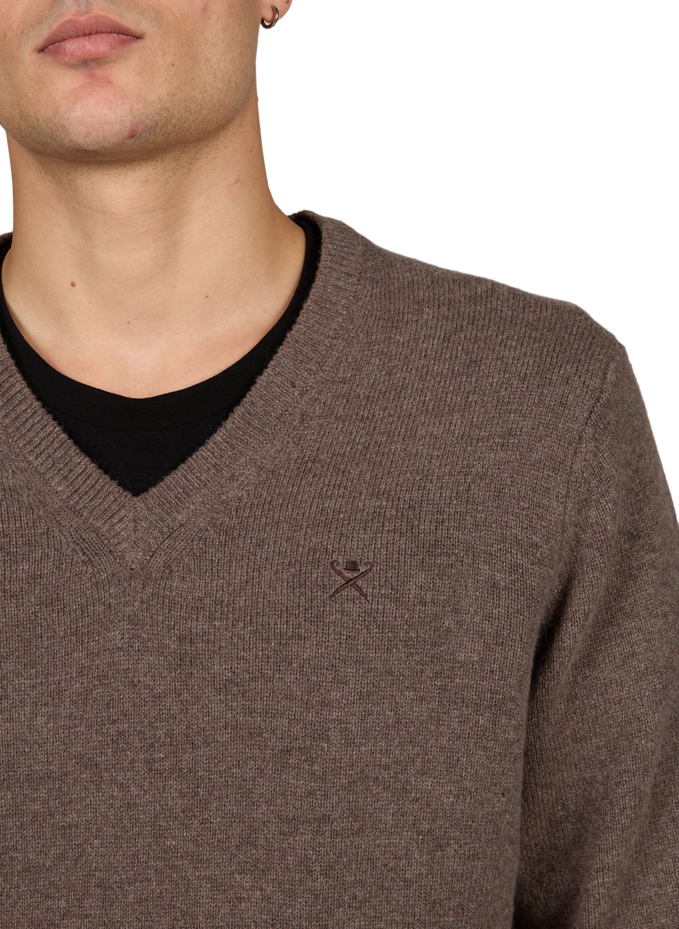 Gerade geschnittener Wollpullover mit V-Ausschnitt HACKETT Beige