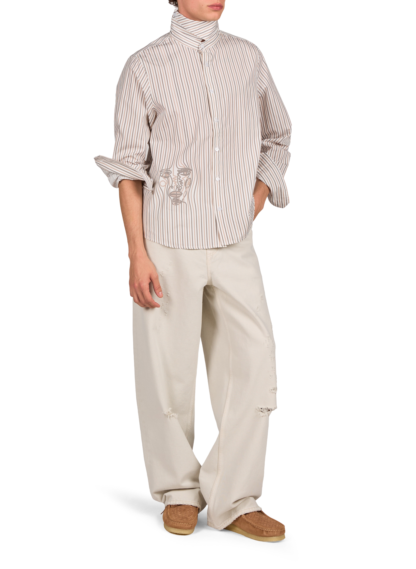 Long-sleeved striped cotton shirt KIDSUPER White