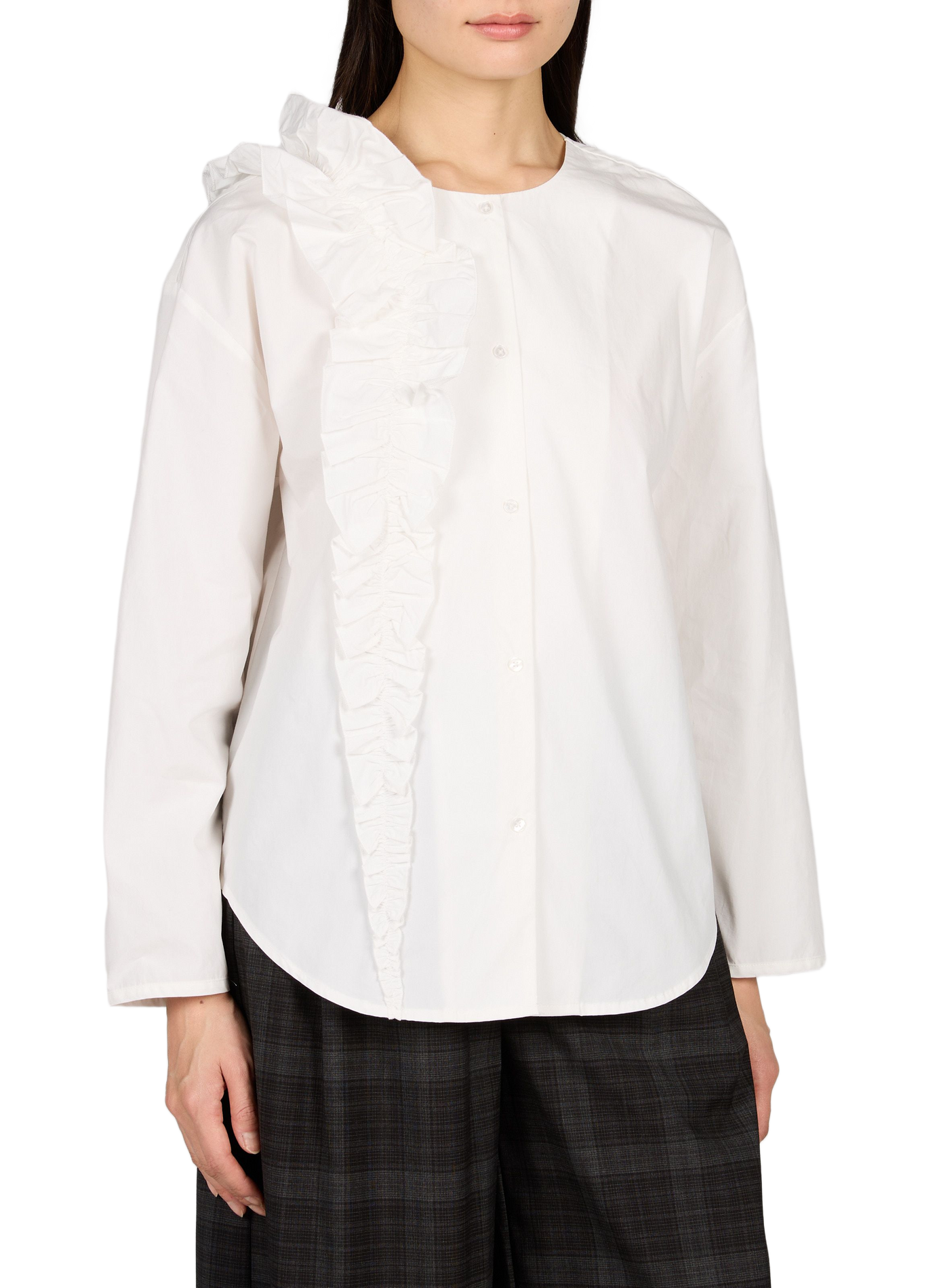 Loose-fitting round-neck cotton blouse OBJECT White