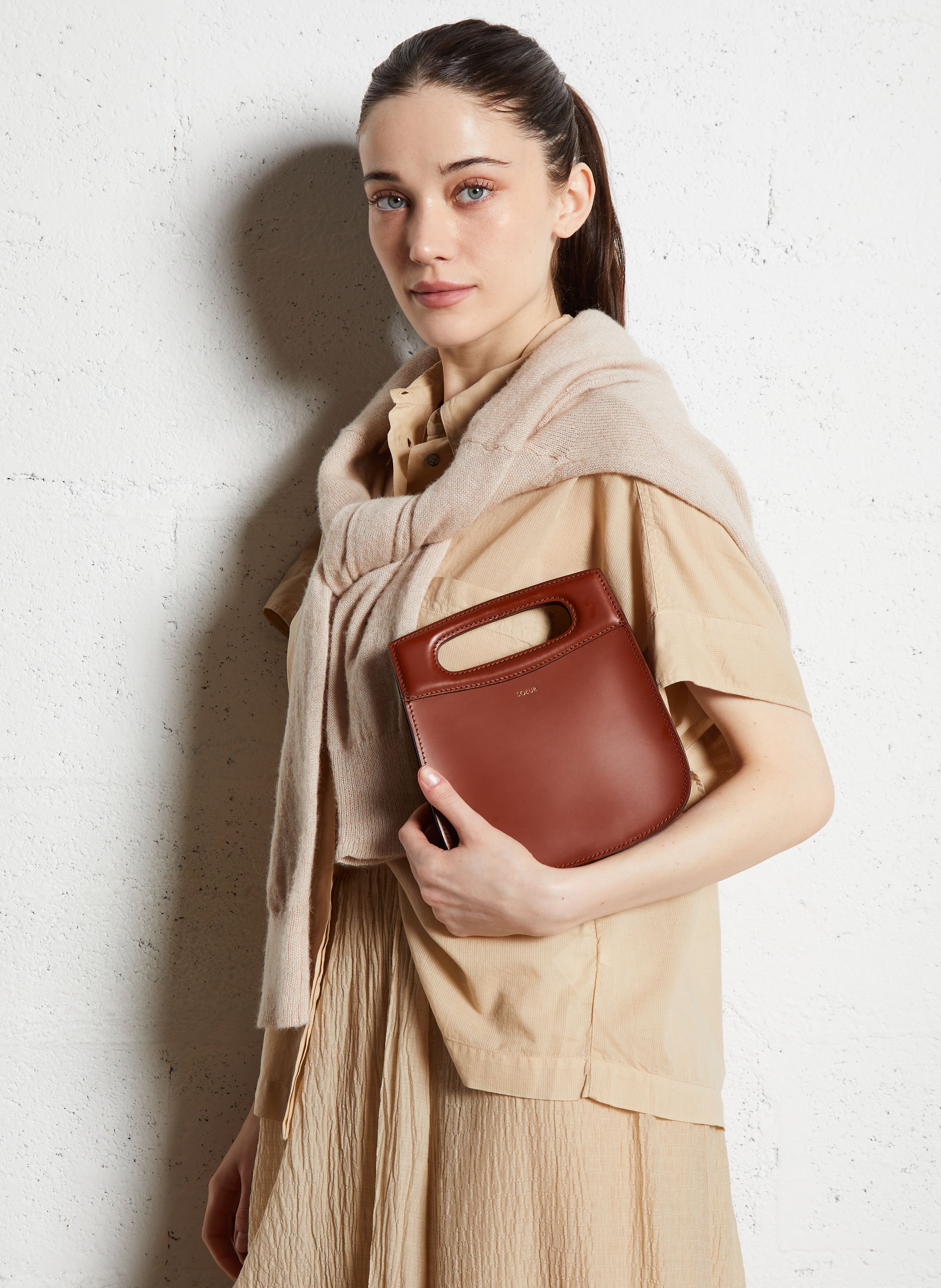 Sac bandoulière en cuir cheri mini SOEUR Marron