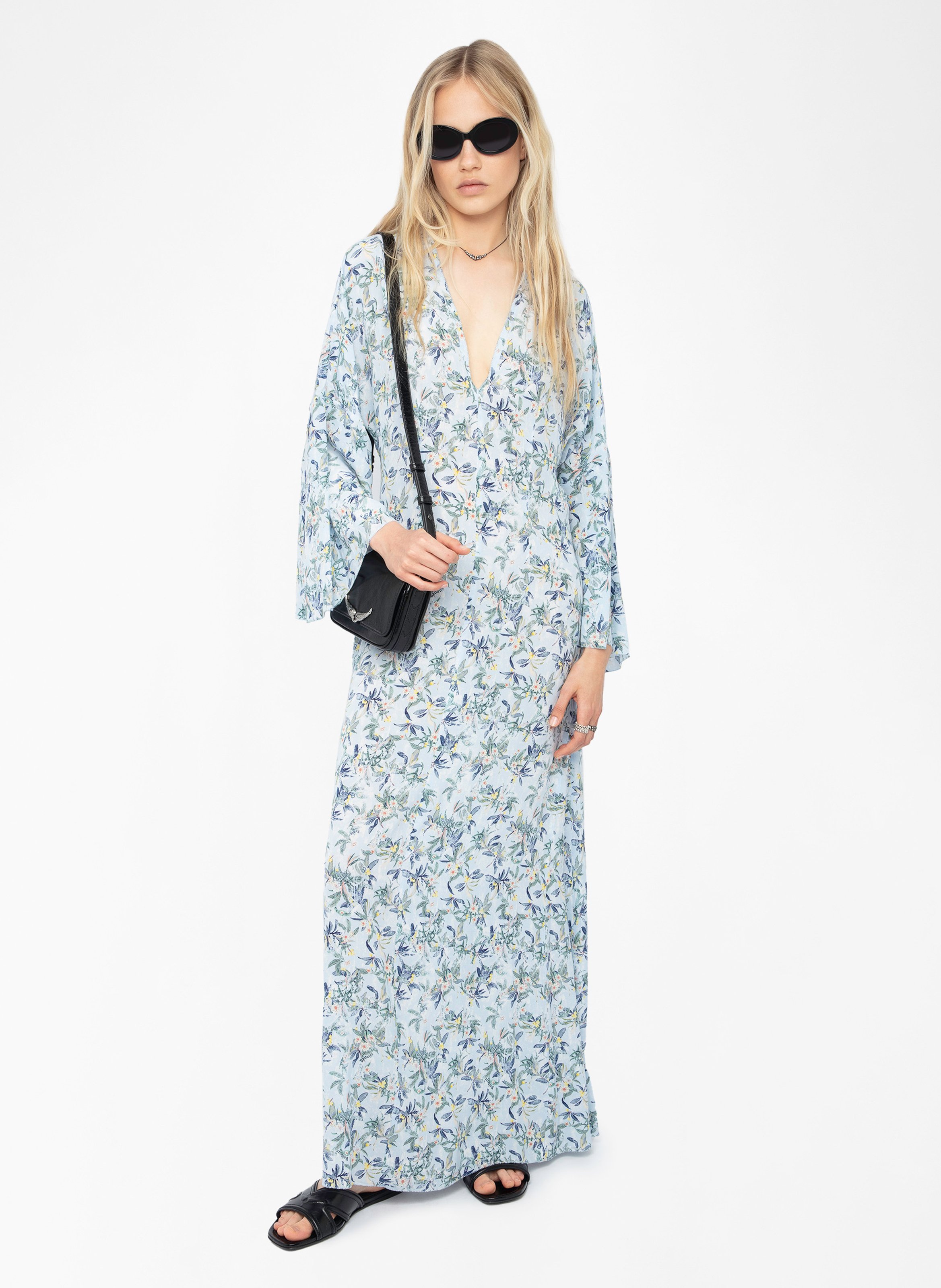 Robe longue col v à imprimé floral rasato ZADIG&VOLTAIRE Bleu