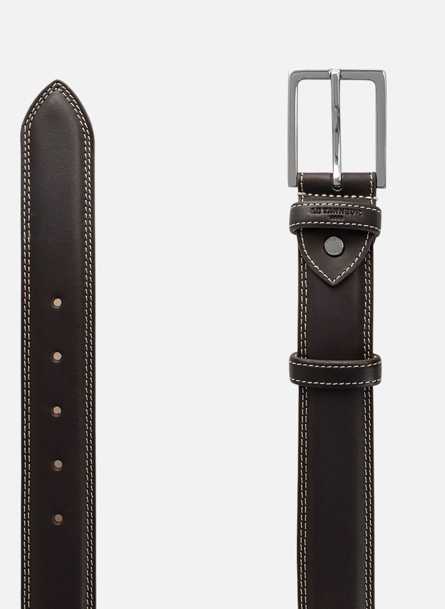 Ceinture avec boucle carrée martin en cuir lisse LE TANNEUR Marron