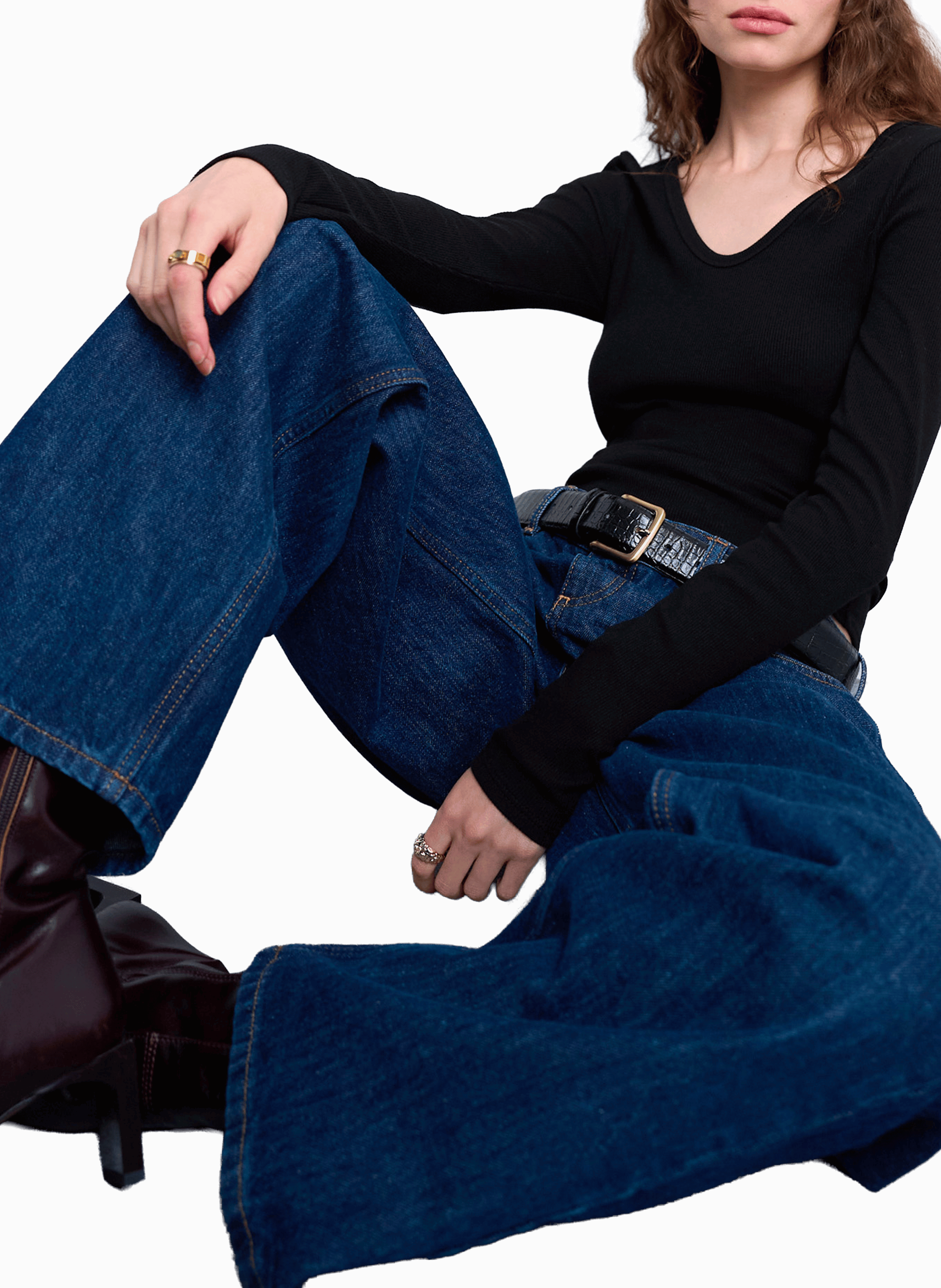 Top à manches longues en coton mélangé TOPSHOP Noir