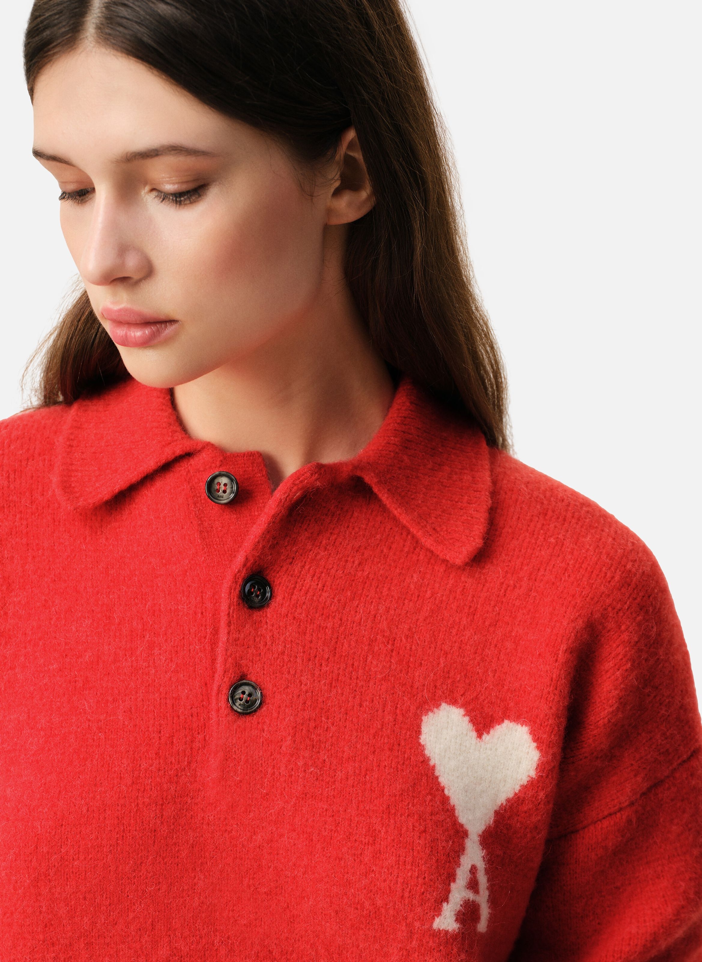 Polo ami de coeur en alpaga unisexe AMI PARIS Rouge