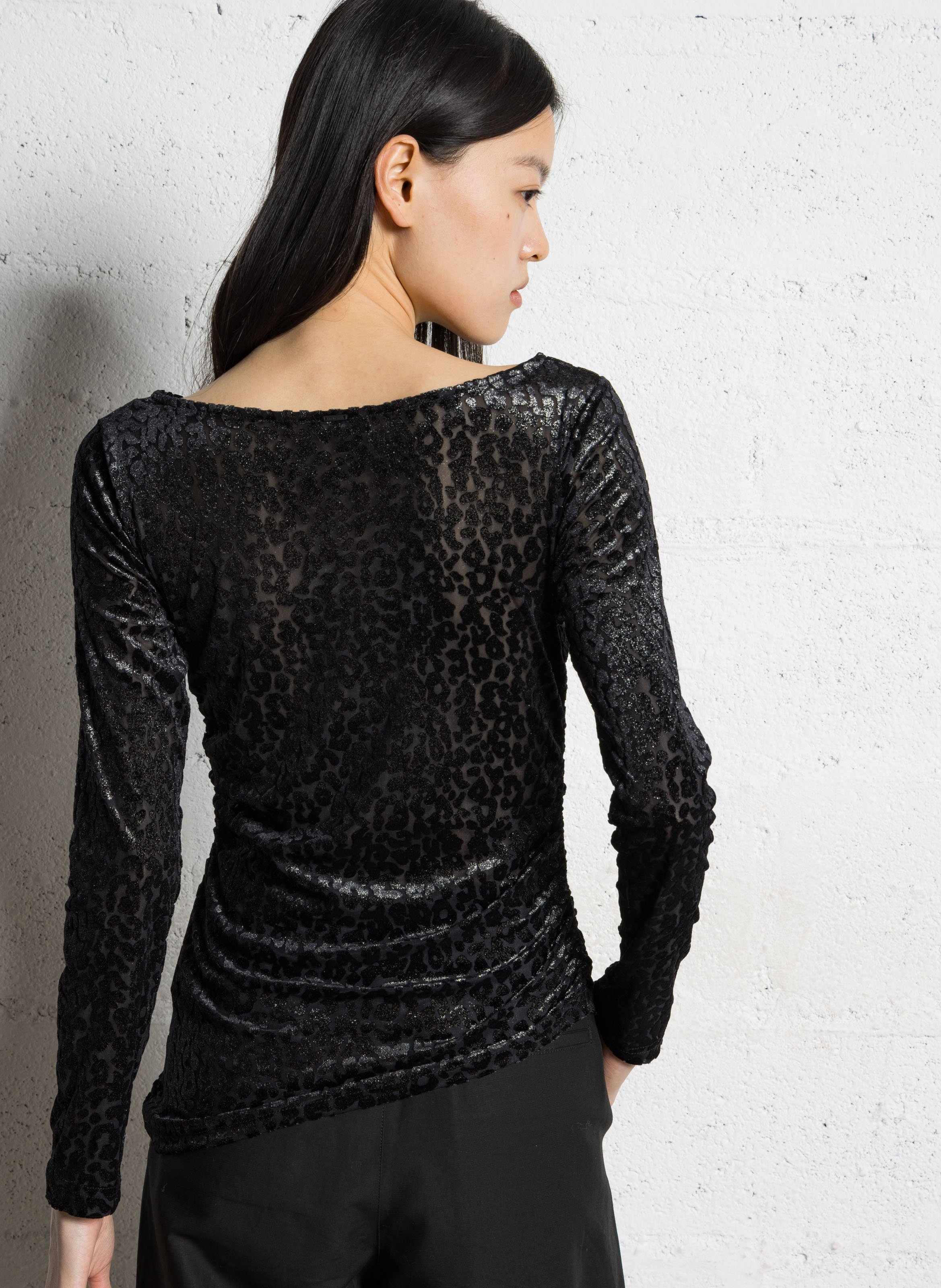 Top ajusté col rond en jacquard pailleté IKKS Noir